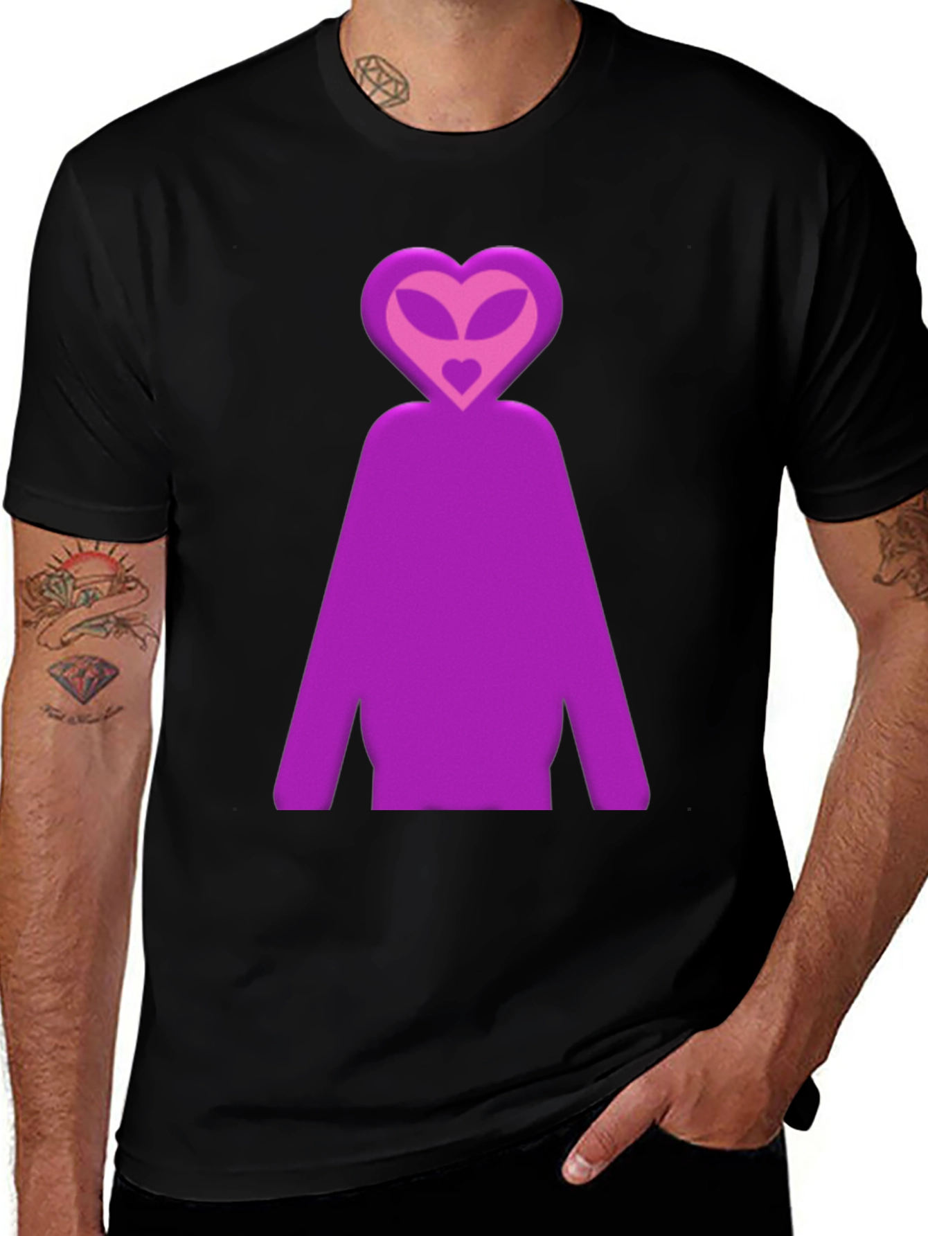 Variant 4 of Purple Alien Heart Head Graphic T-Shirt