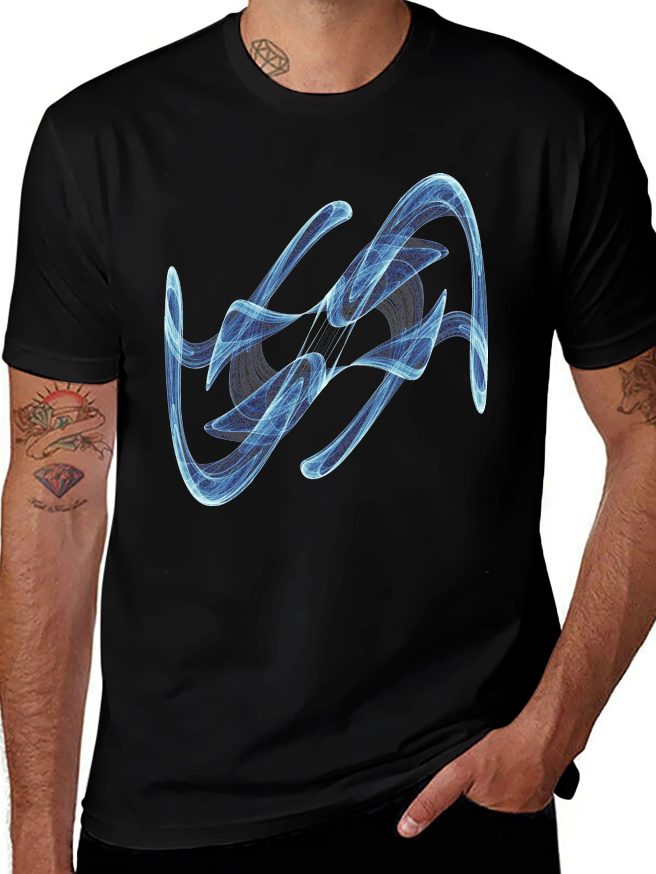 Variant 6 of Abstract Blue Swirl Graphic Black T-Shirt