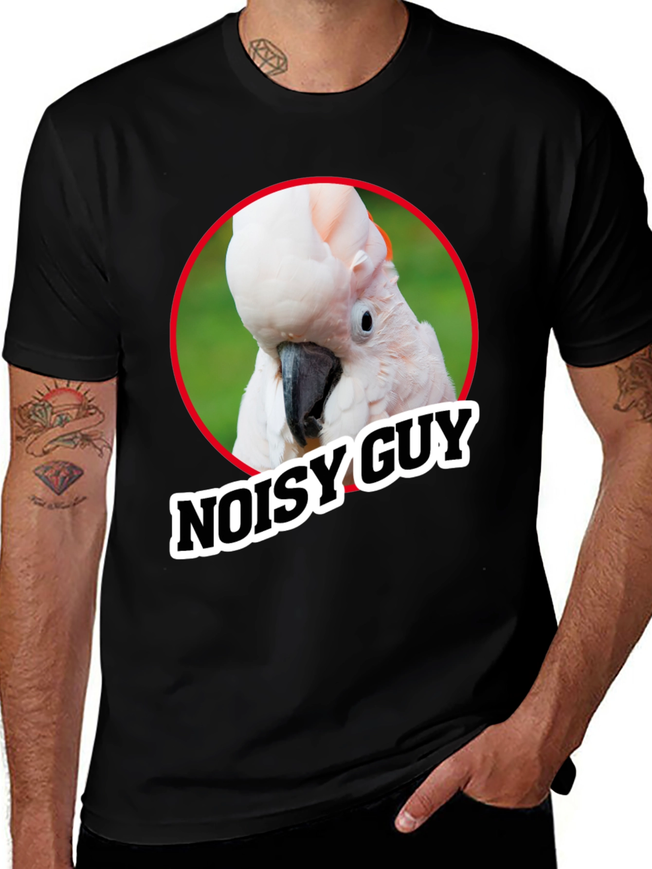 Black Noisy Guy Parrot Graphic Tee - Unique Bird Lover Shirt main image