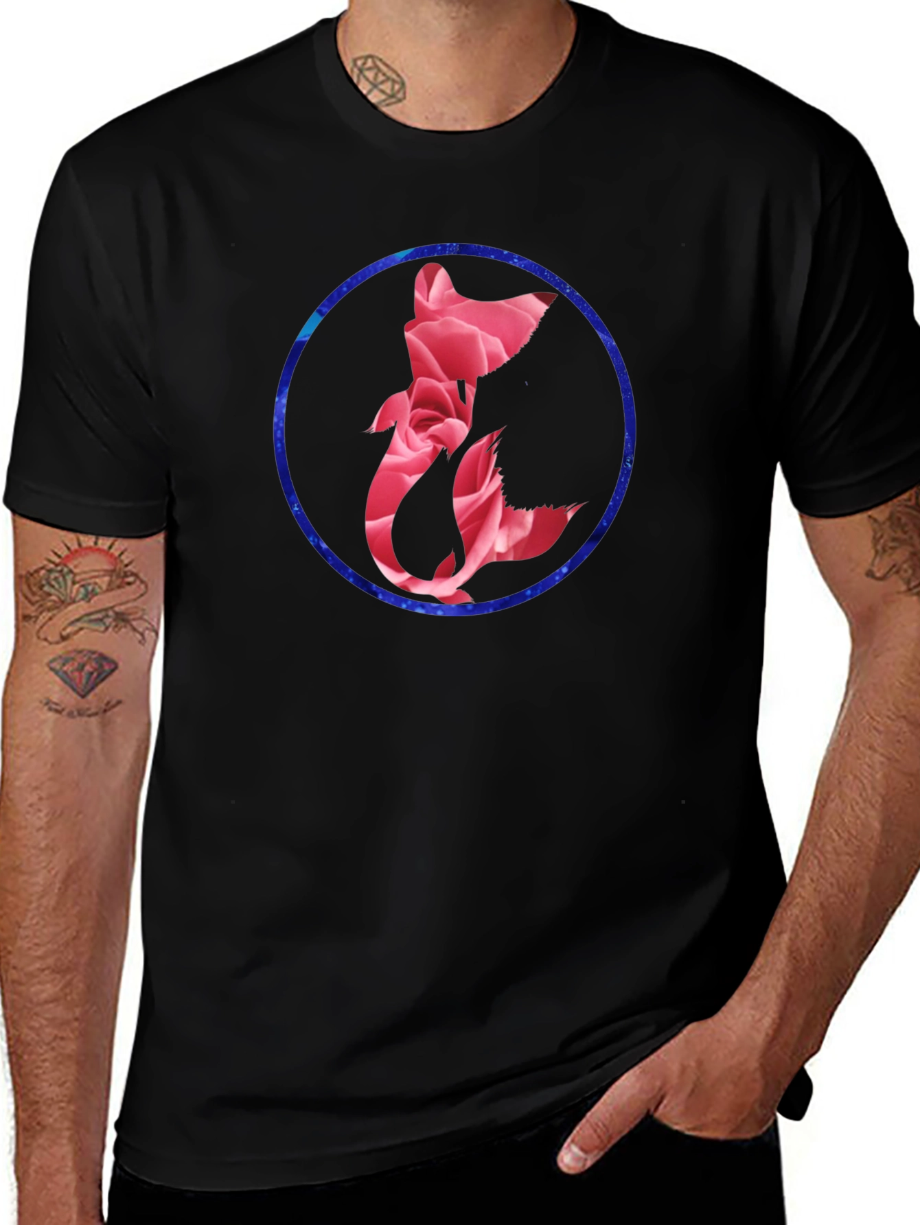 Variant 22 of Floral Fox Graphic Tee - Men's Black T-Shirt