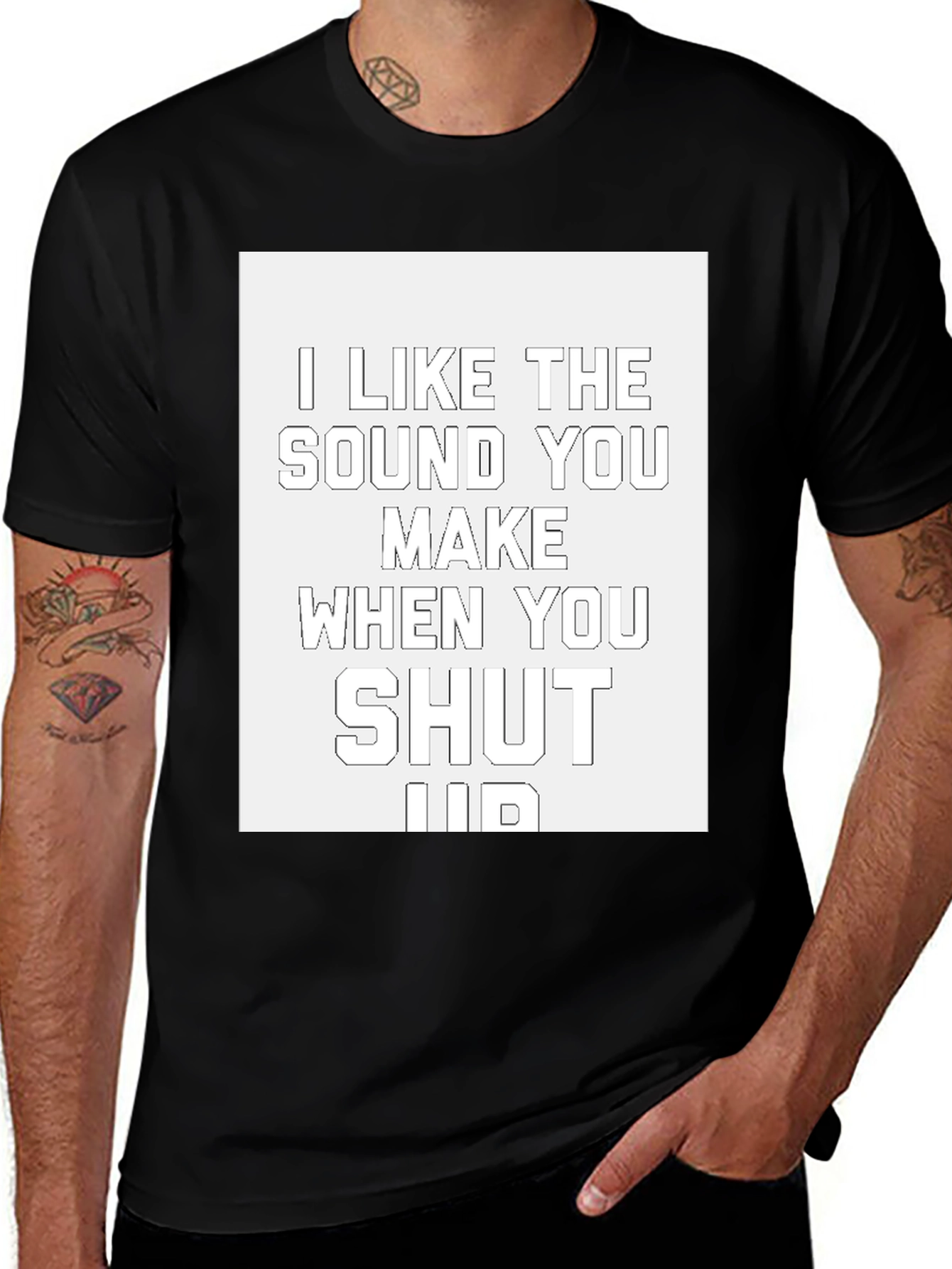 Variant 9 of Funny Shut Up Graphic Tee - Black Cotton T-Shirt