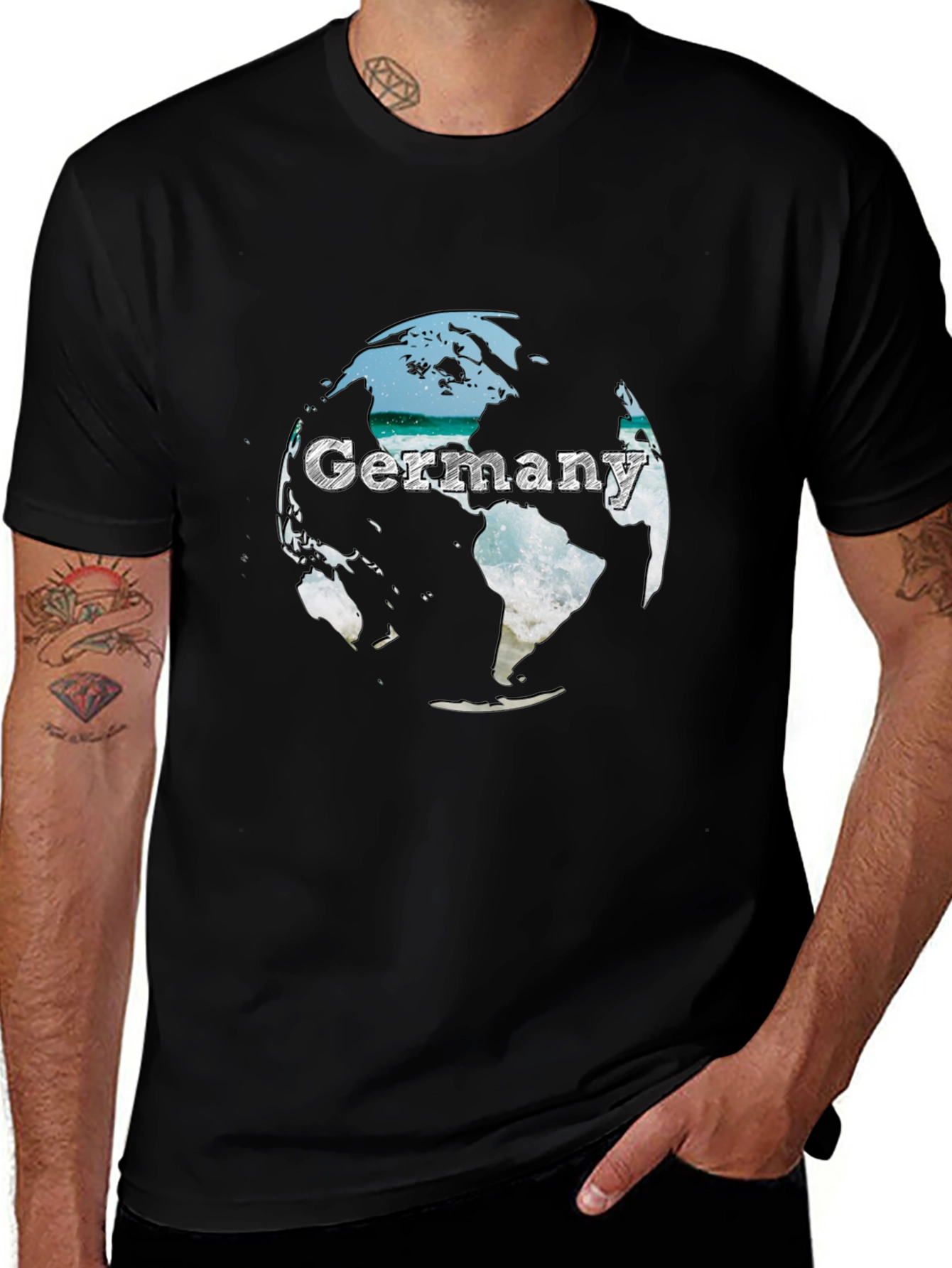 Variant 27 of Germany Globe Graphic Tee - Black Crew Neck T-Shirt