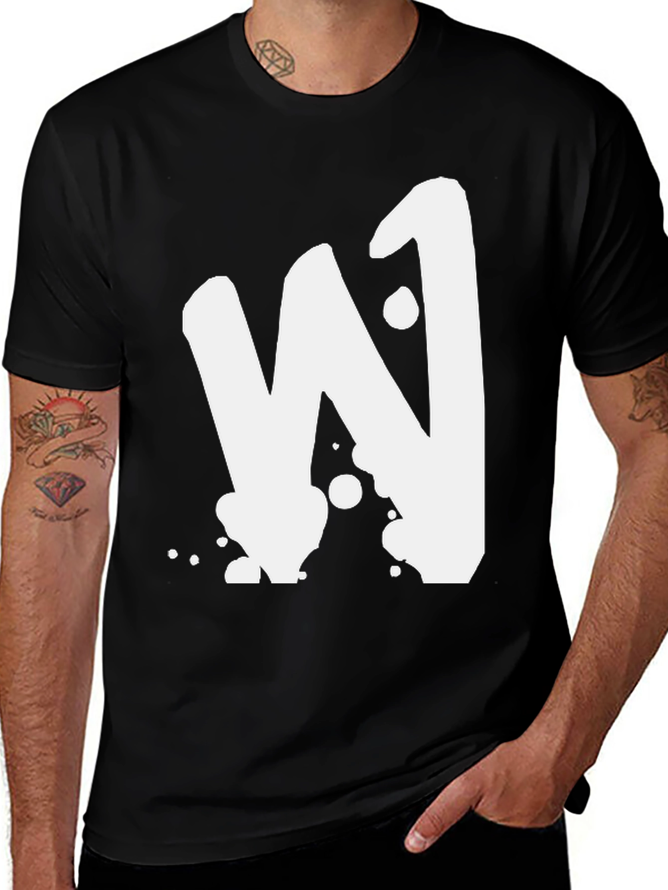 Variant 26 of Bold Graphic Tee - Black Shirt with White "W" Design