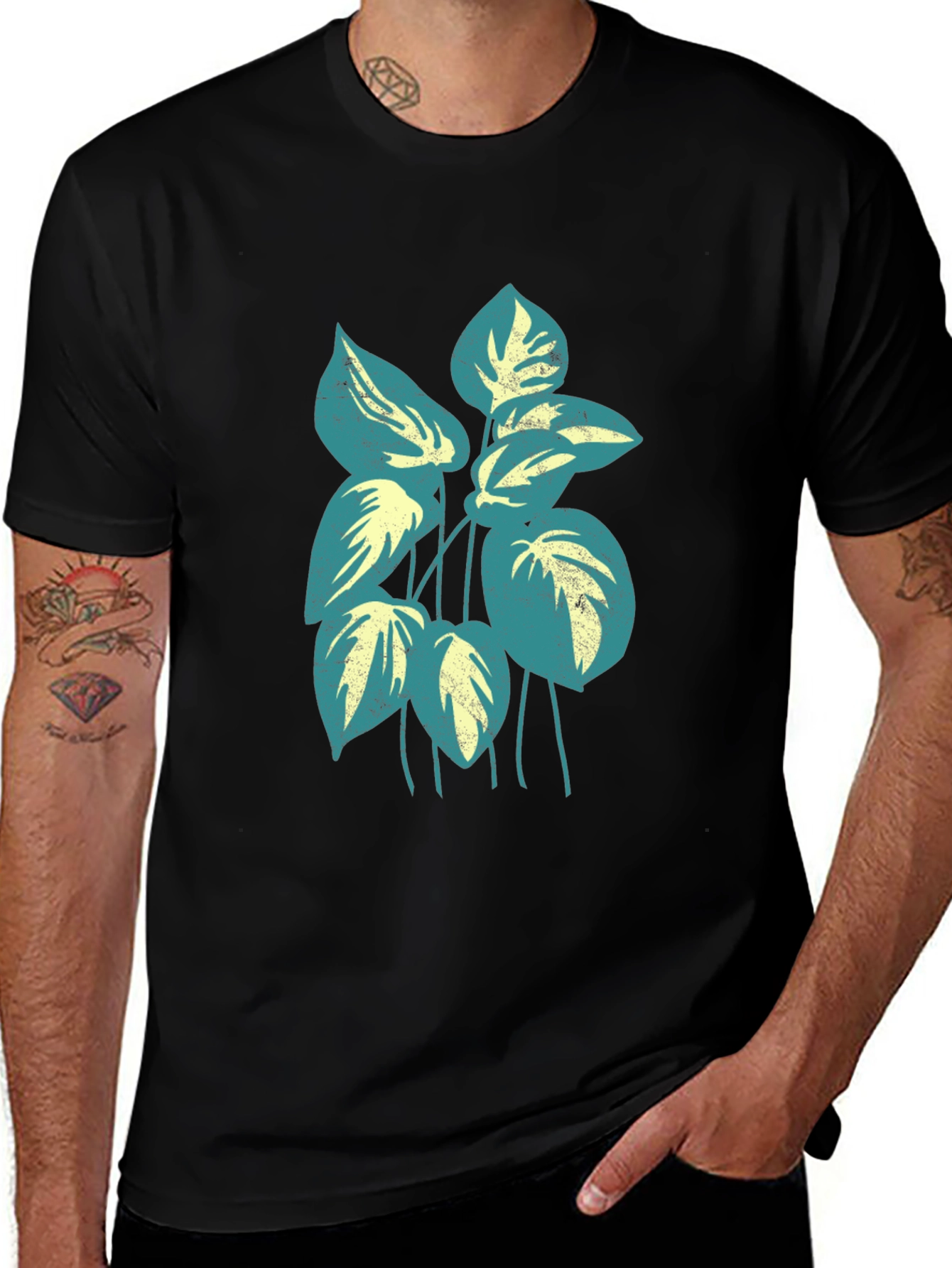 Variant 3 of Botanical Print Black T-Shirt - Nature Inspired Design