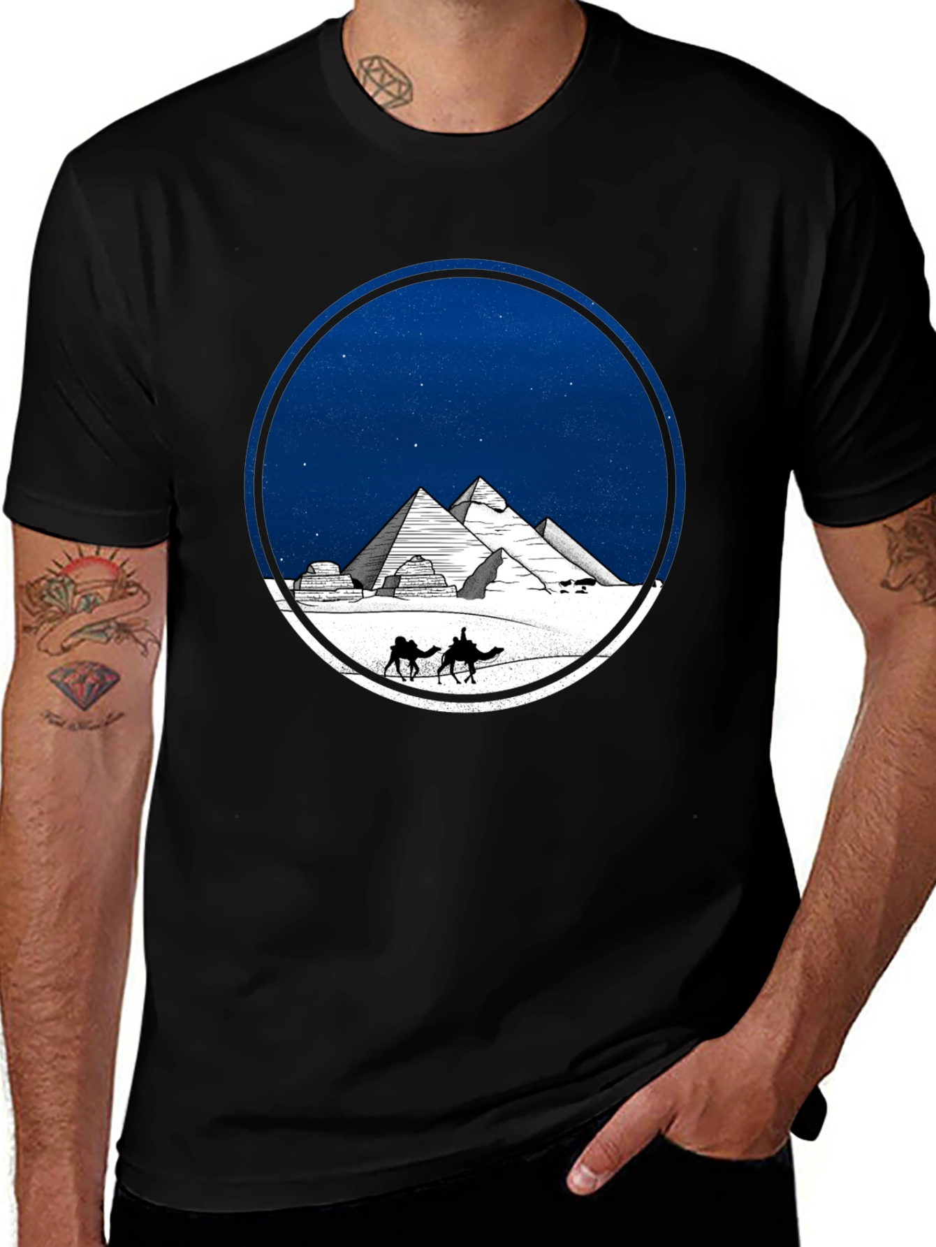 Variant 5 of Egyptian Pyramid Graphic Tee - Black Cotton T-Shirt