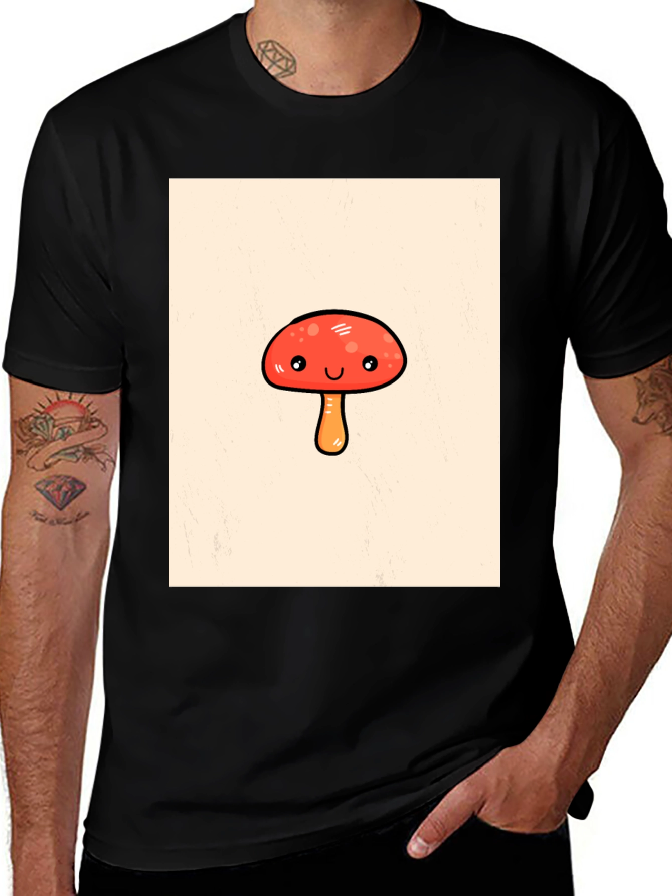 Variant 2 of Cute Mushroom Graphic Tee - Fun & Stylish Black T-Shirt