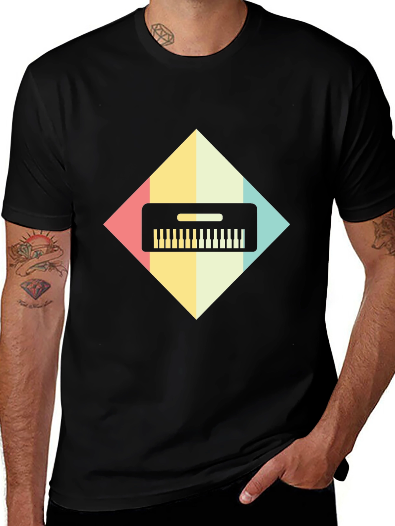 Variant 3 of Retro Synthwave Keyboard Graphic Tee - Black