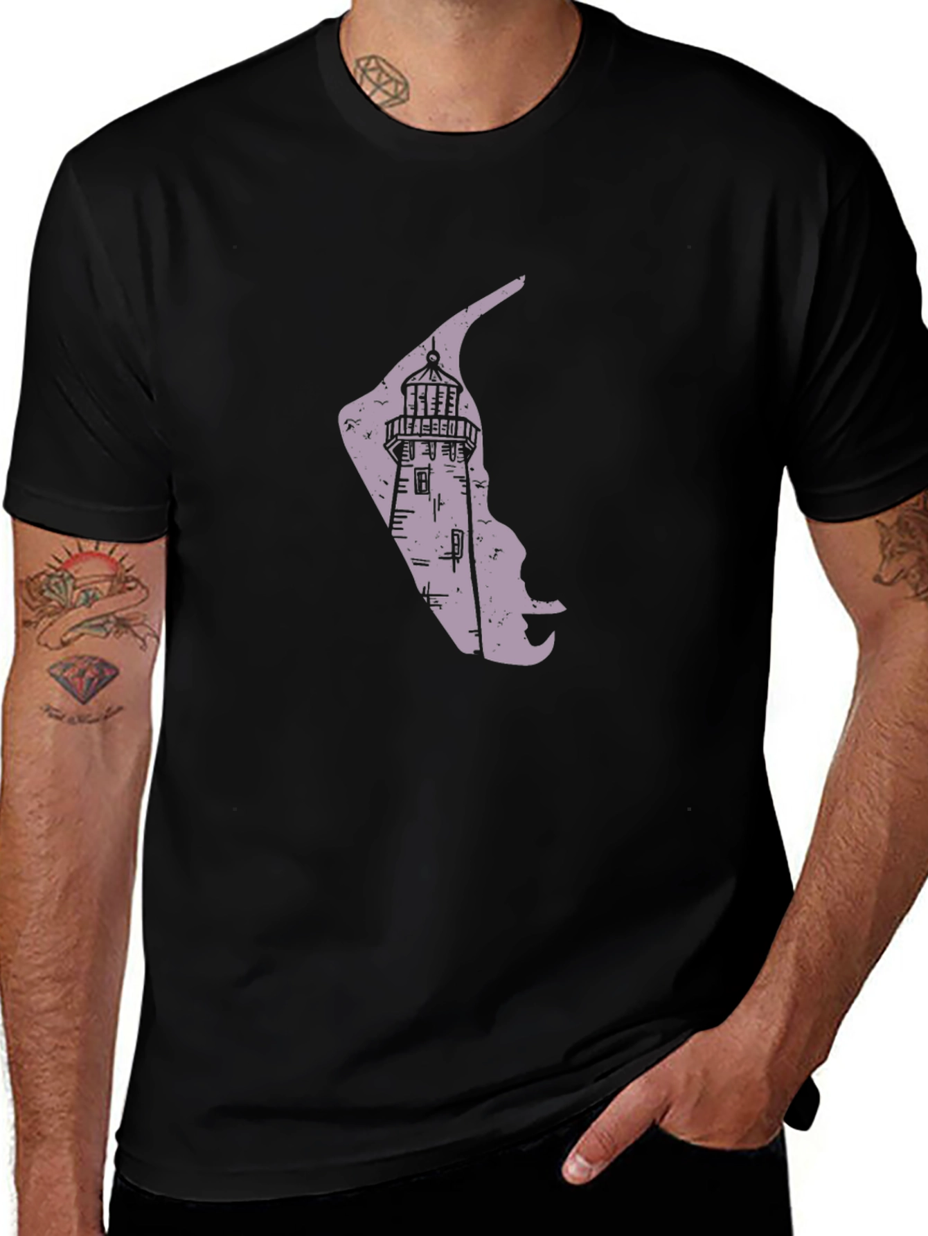 Variant 11 of Lighthouse Graphic Tee - Black Cotton T-Shirt