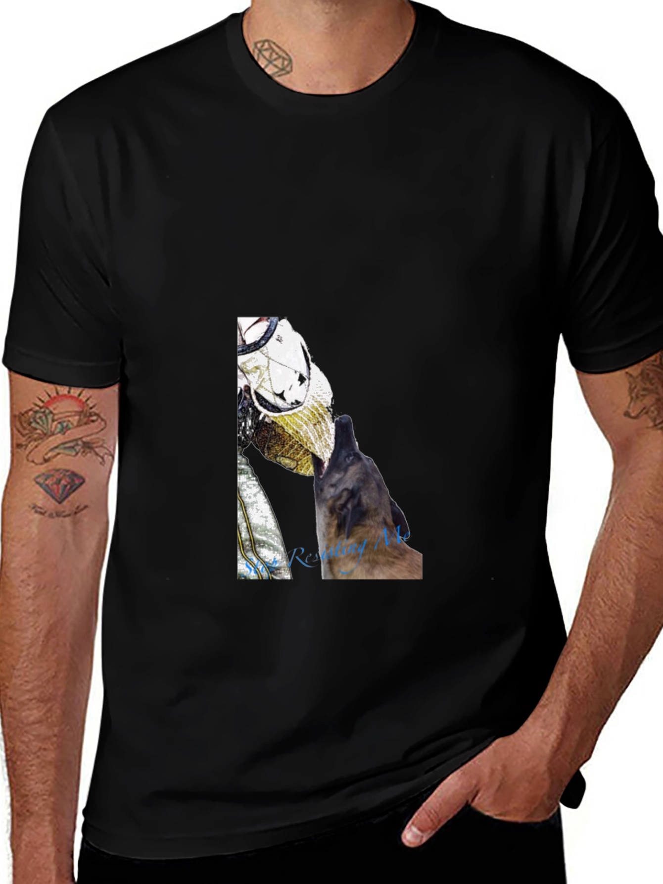 Graphic Tee - Dog & Space Helmet Design - Black