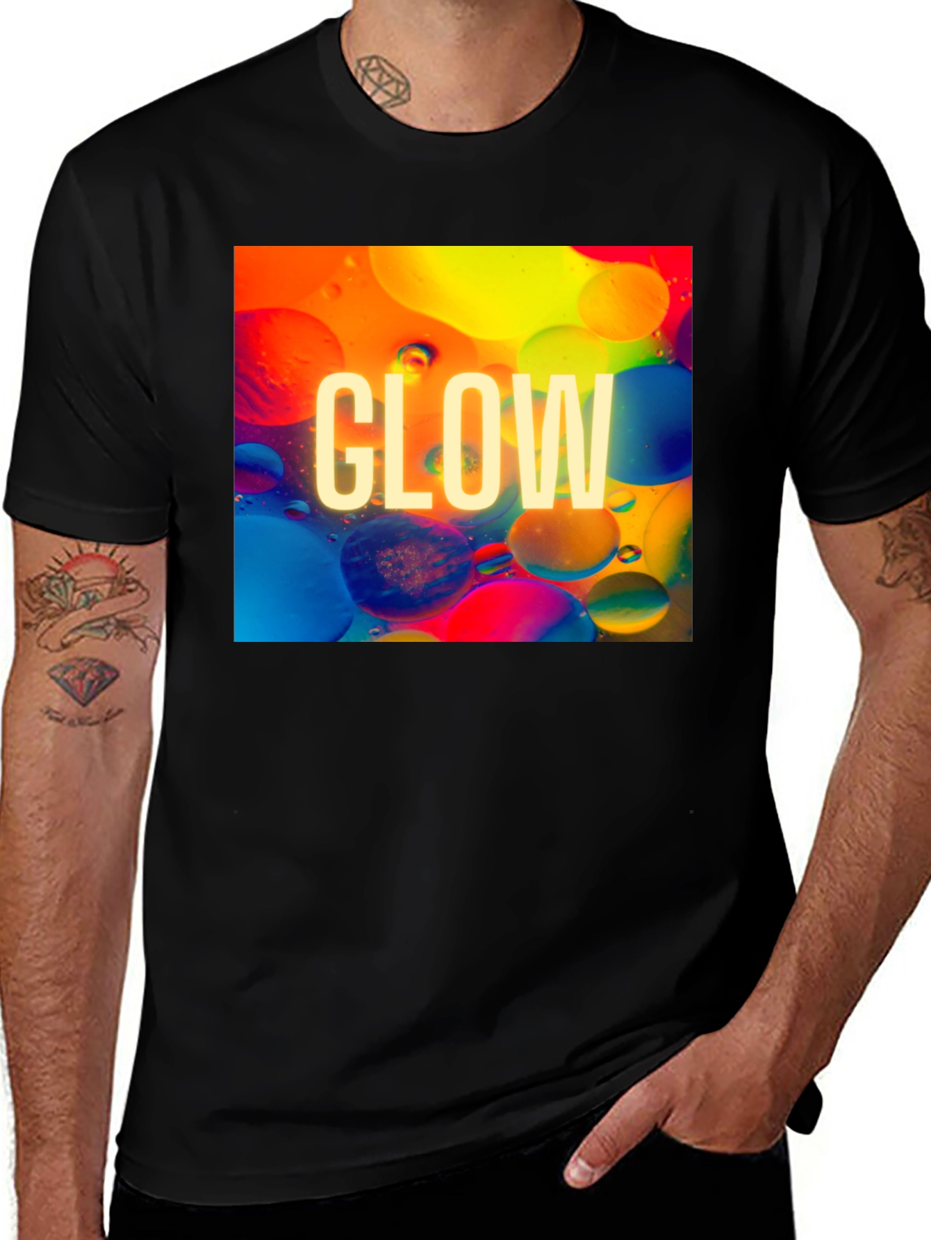 Glow Colorful Abstract Art Black T-Shirt