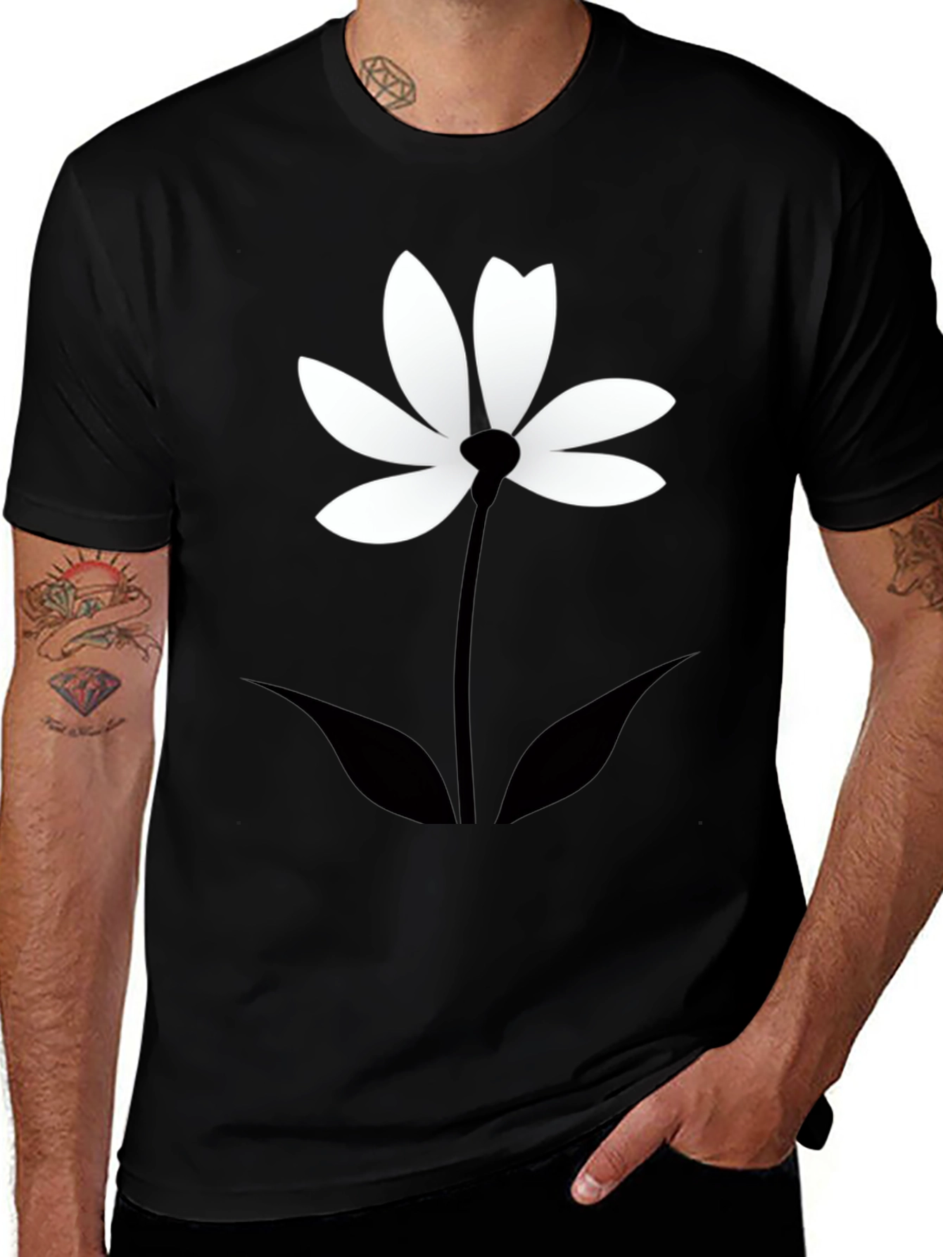 Variant 22 of Black T-Shirt with White Flower Graphic Print