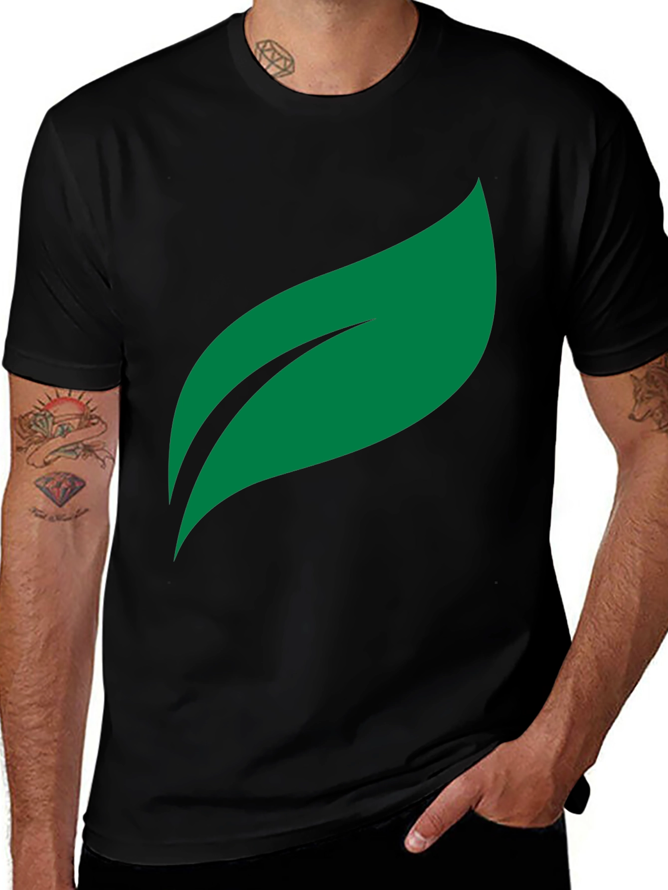 Variant 27 of Green Leaf Graphic Black T-Shirt - Nature Lover Tee