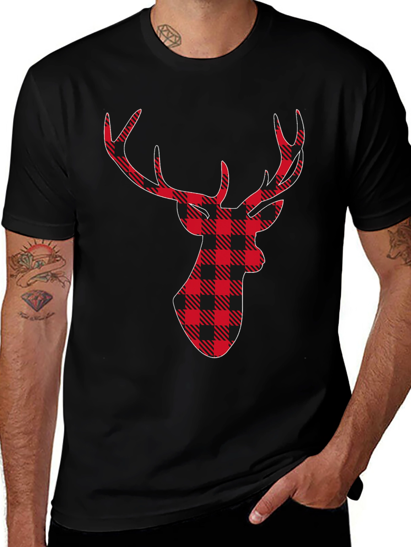 Variant 10 of Plaid Deer Graphic Tee - Stylish Holiday Shirt