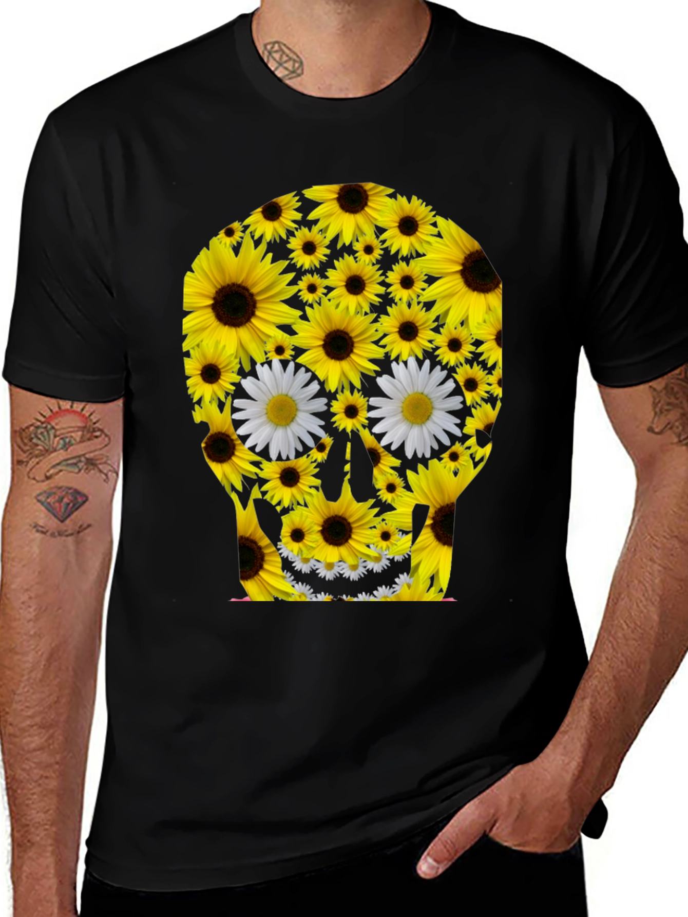 Variant 23 of Sunflower Skull Graphic Tee - Unique Floral Skull Design