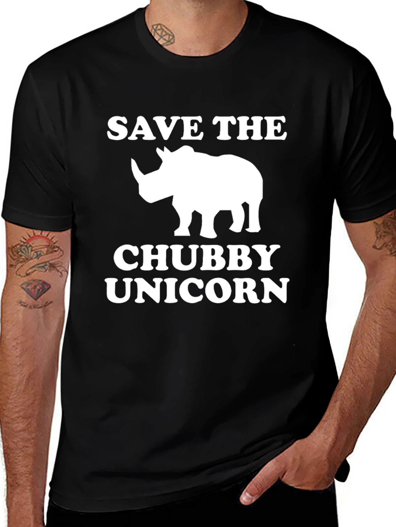Black Save the Chubby Unicorn T-Shirt - Funny Rhino Tee main image