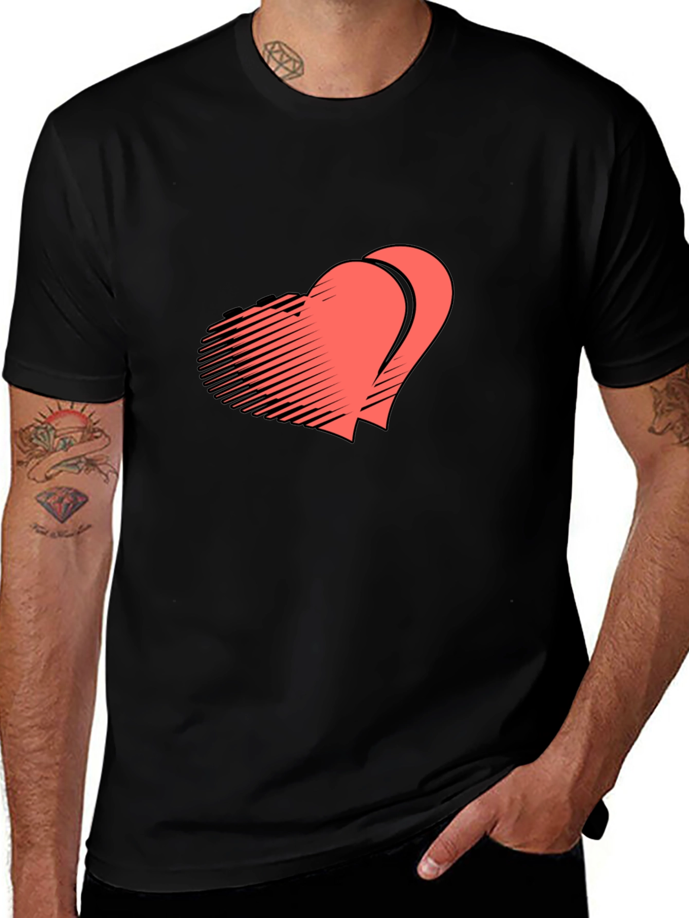 Variant 11 of Modern Hearts Graphic Tee - Soft Black Cotton Casual T-Shirt