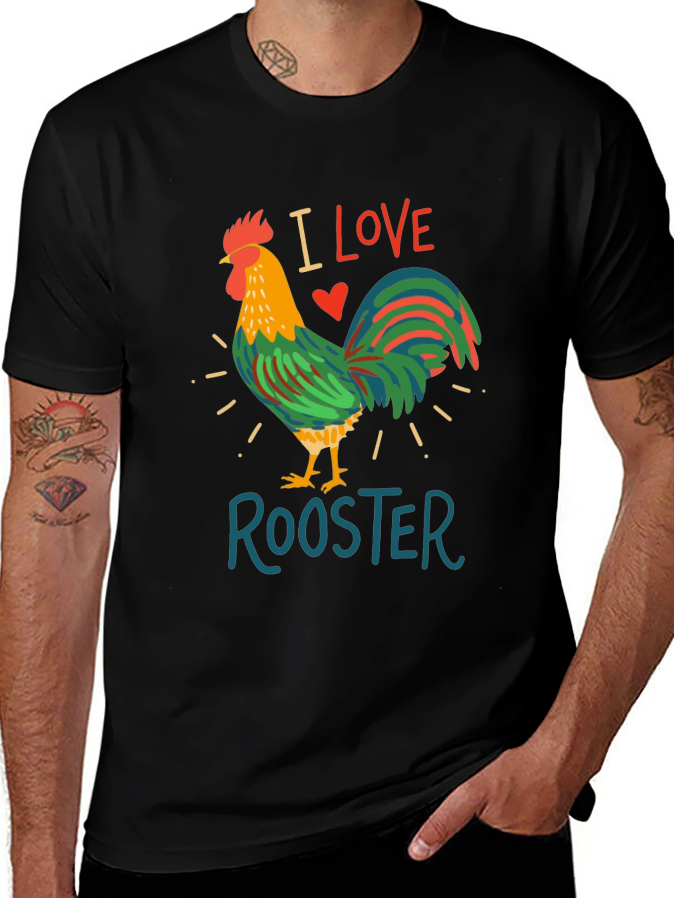 Variant 18 of I Love Rooster Graphic T-Shirt, Black