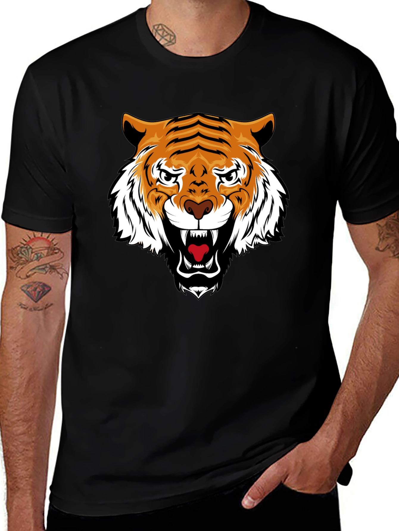 Variant 27 of Tiger Graphic Black Tee - Fierce Style