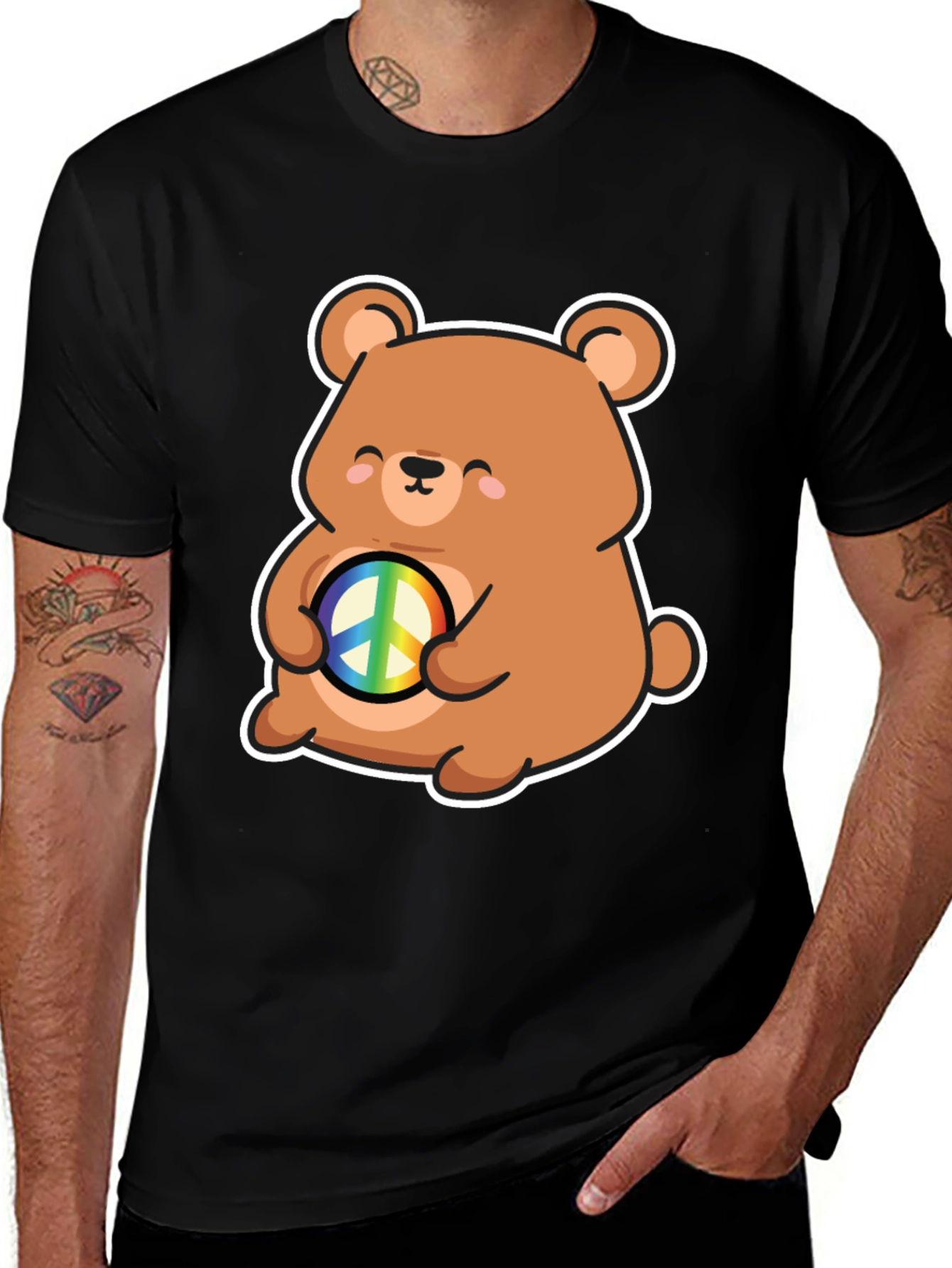 Variant 20 of Bear Holding Peace Sign T-Shirt - Cute Cartoon Design