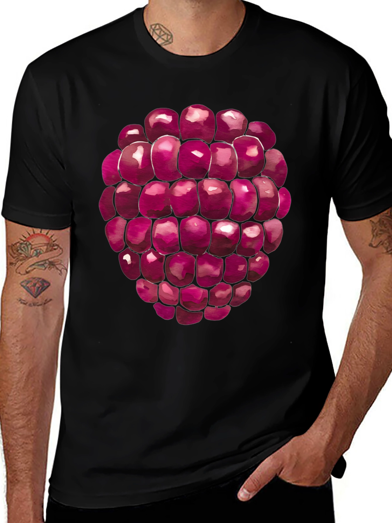 Variant 8 of Raspberry Graphic Tee - Black Cotton T-Shirt