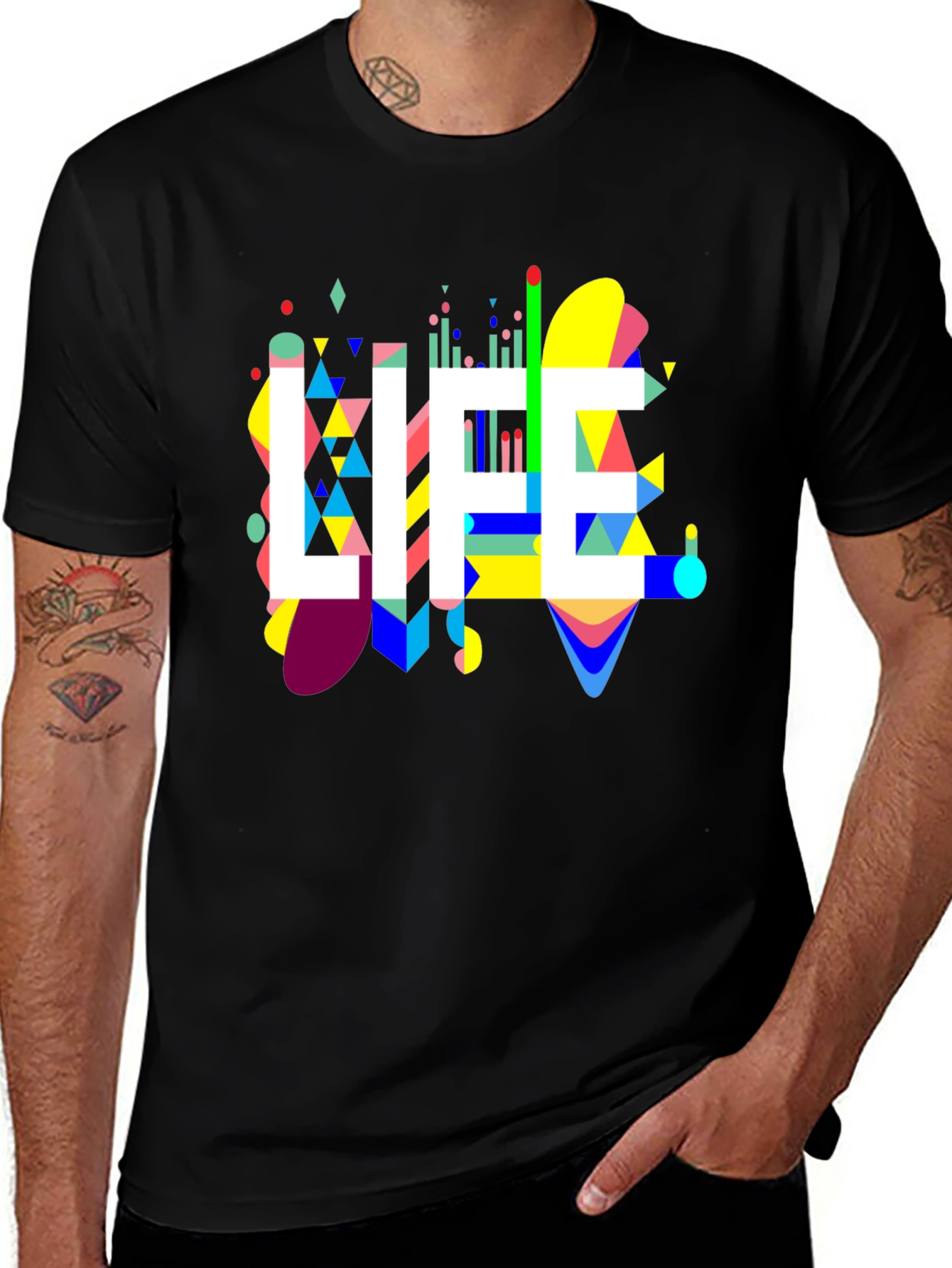 Variant 25 of LIFE Graphic Black Tee - Abstract Colorful Design