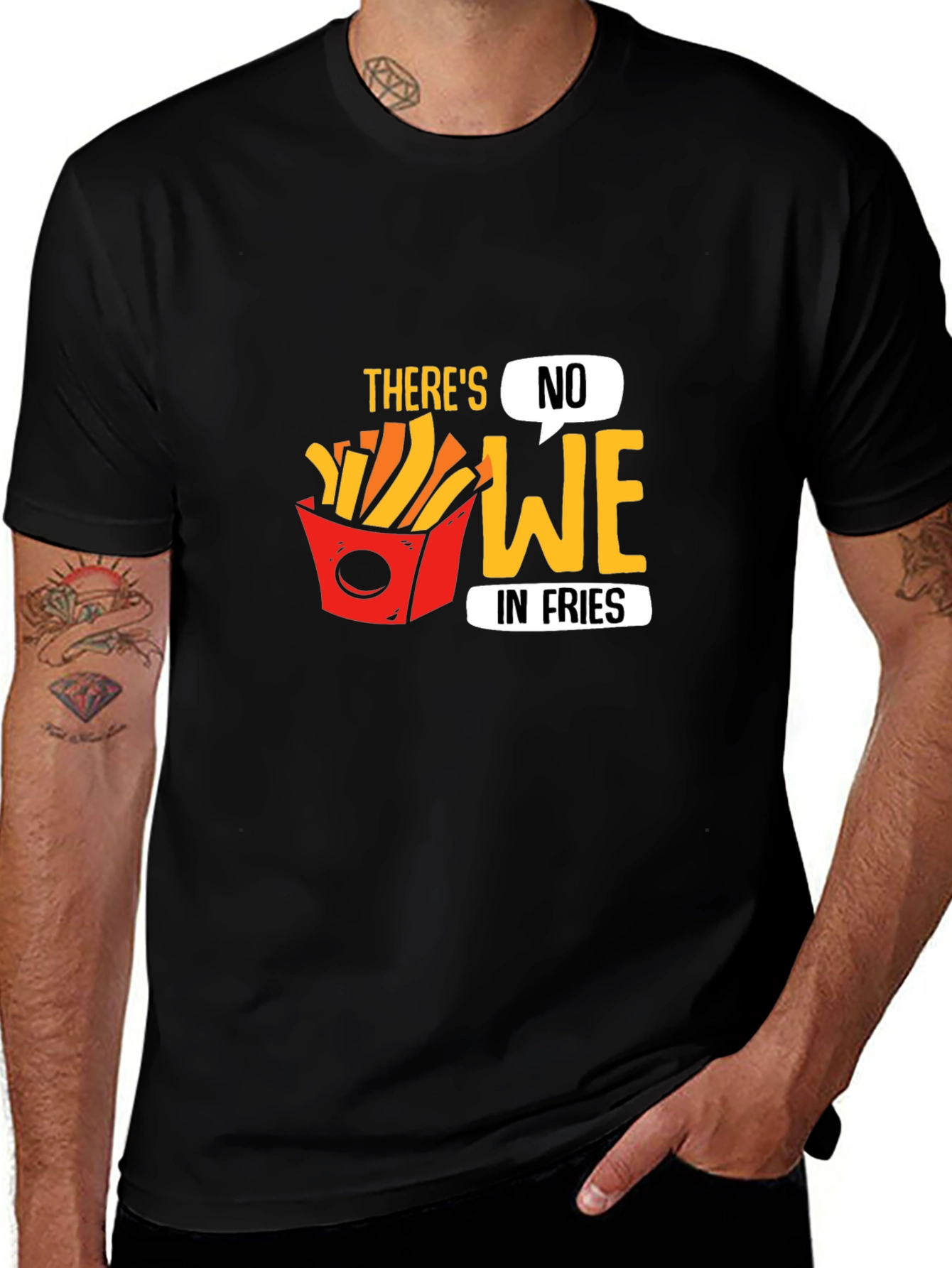 Black Funny "There's No We in Fries" Graphic T-Shirt main image