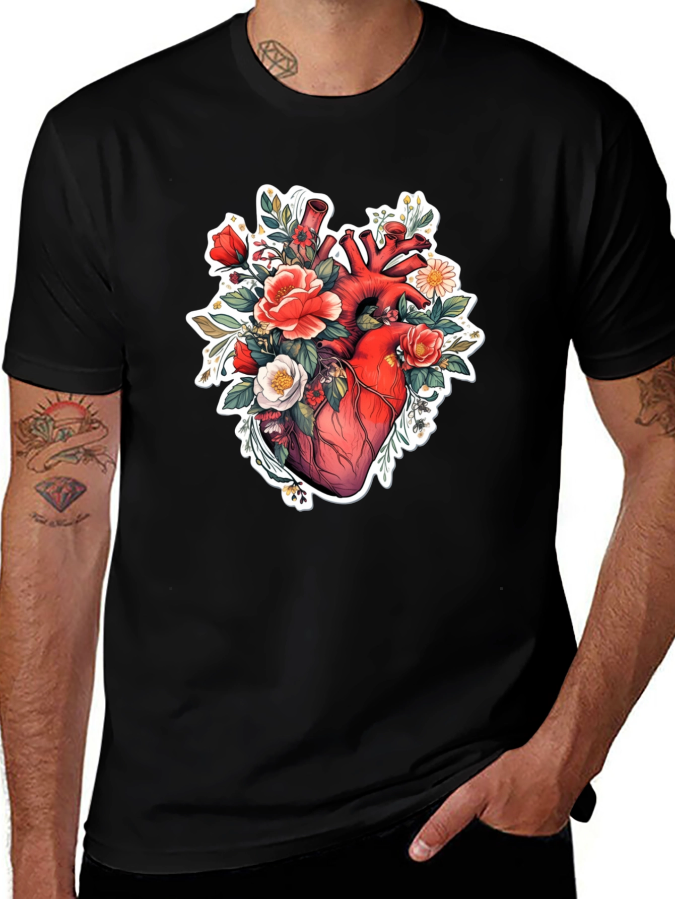 Variant 5 of Anatomical Heart Floral T-Shirt