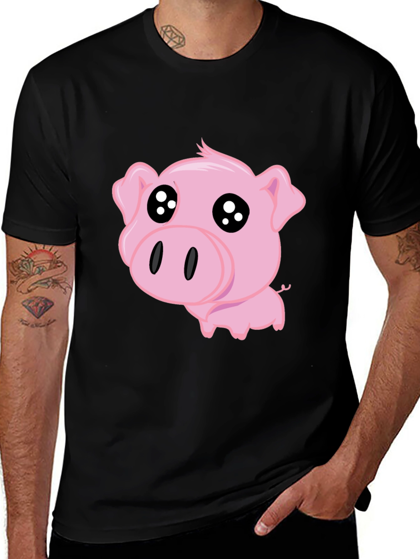Variant 17 of Cute Pig Graphic Tee - Black T-Shirt