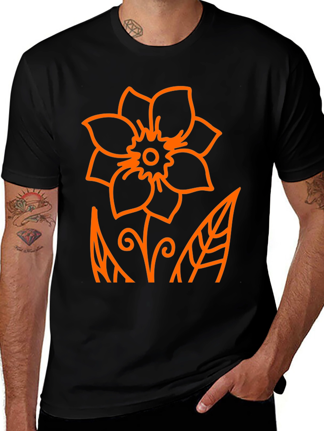 Variant 23 of Black Floral Graphic Tee - Modern Flower Design