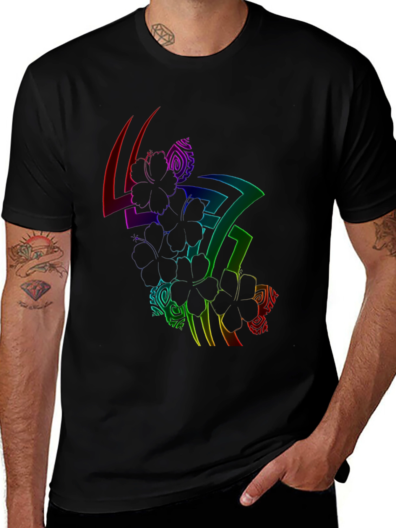 Variant 8 of Rainbow Clover Black T-Shirt