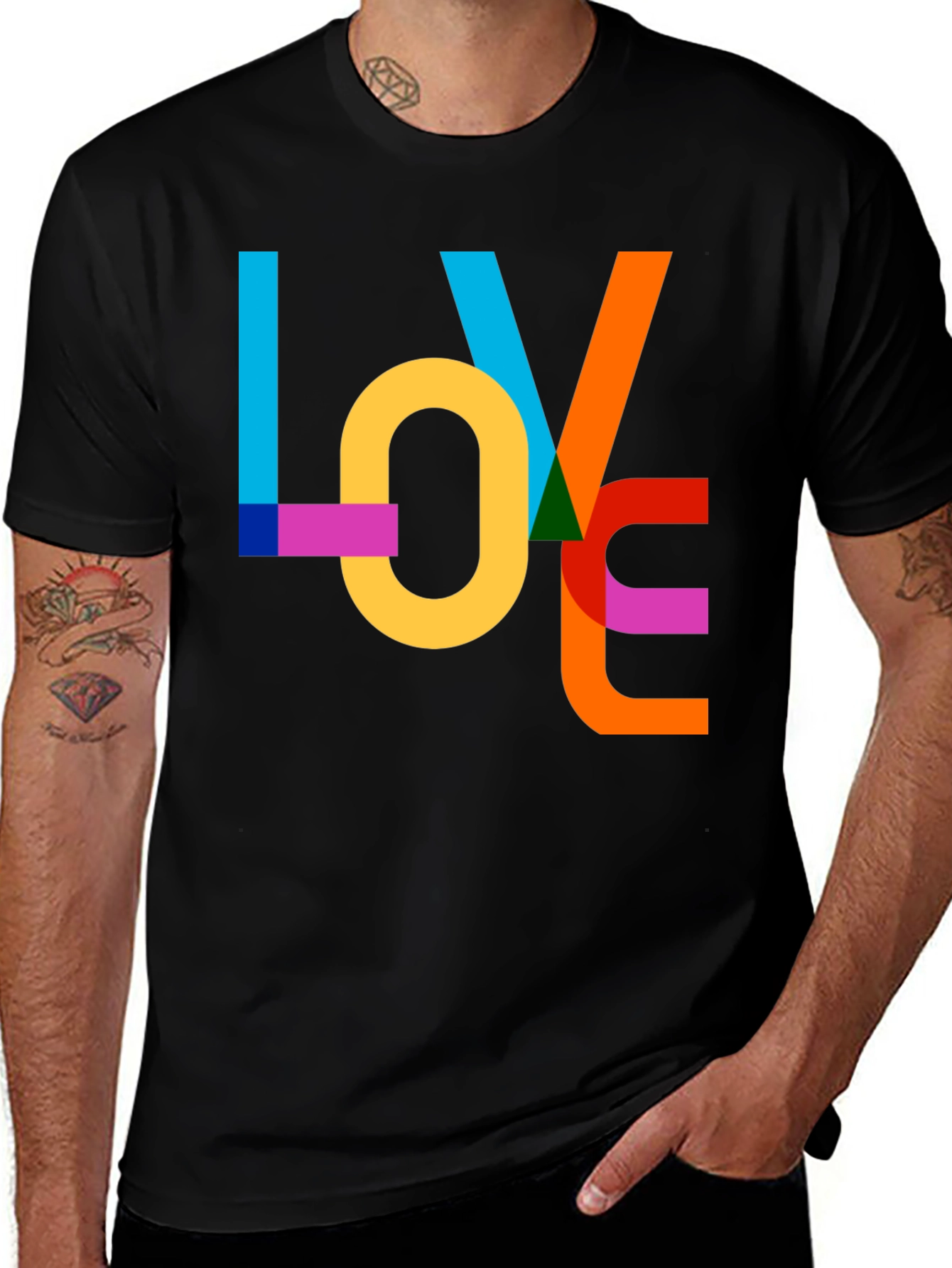 Variant 29 of Colorful LOVE Graphic Black T-Shirt