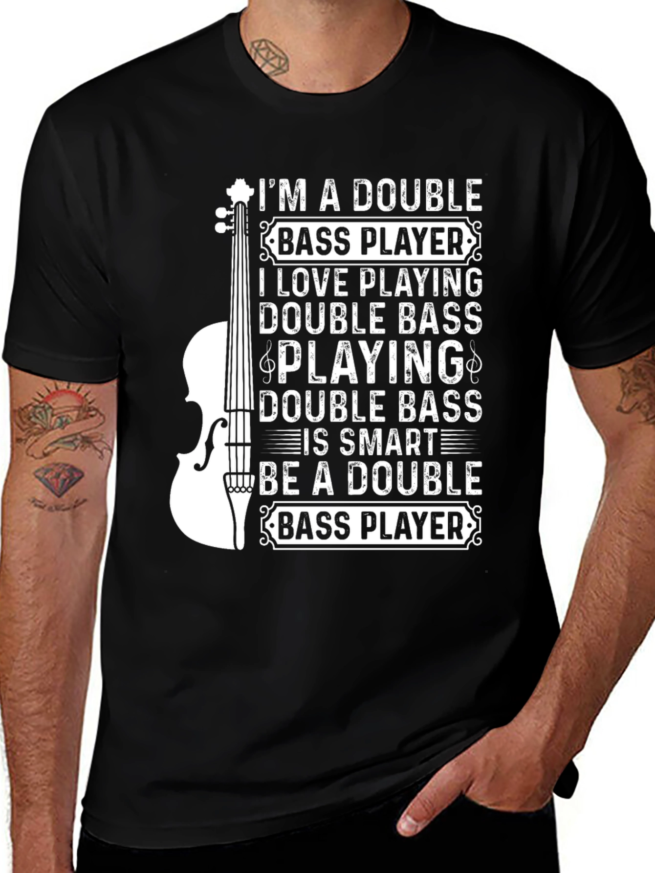 Black Double Bass Player Black Graphic T-Shirt main image
