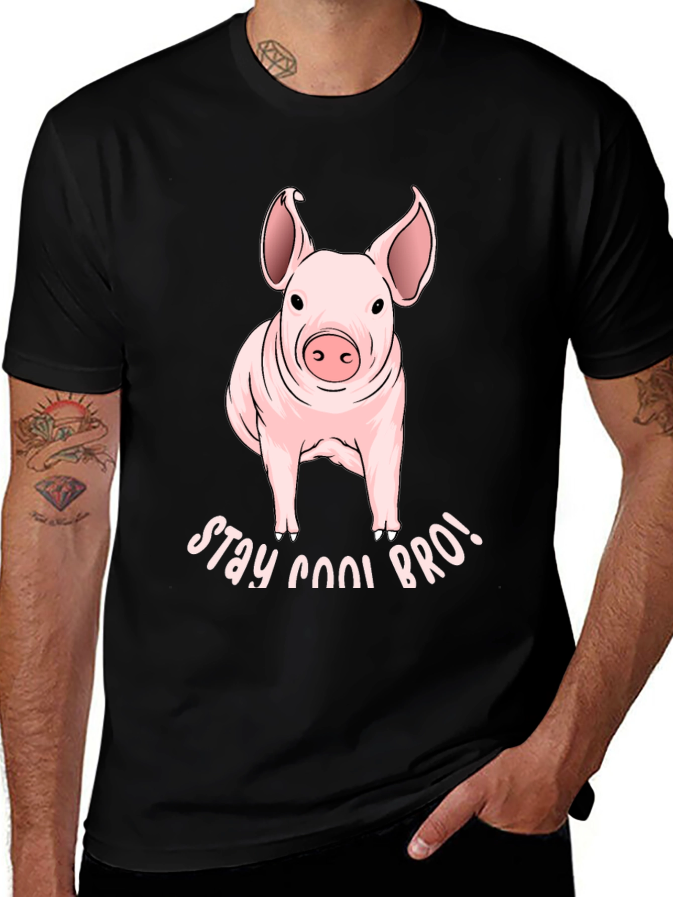Variant 14 of Stay Cool Bro Pig T-Shirt - Black