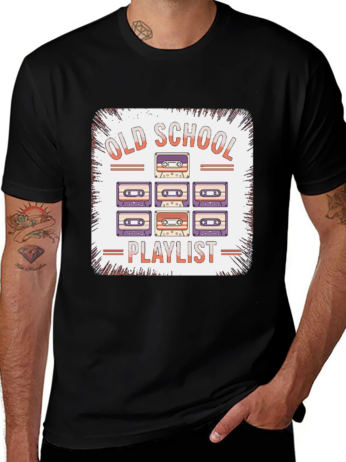 Variant 12 of Old School Playlist Retro Cassette Tape T-Shirt