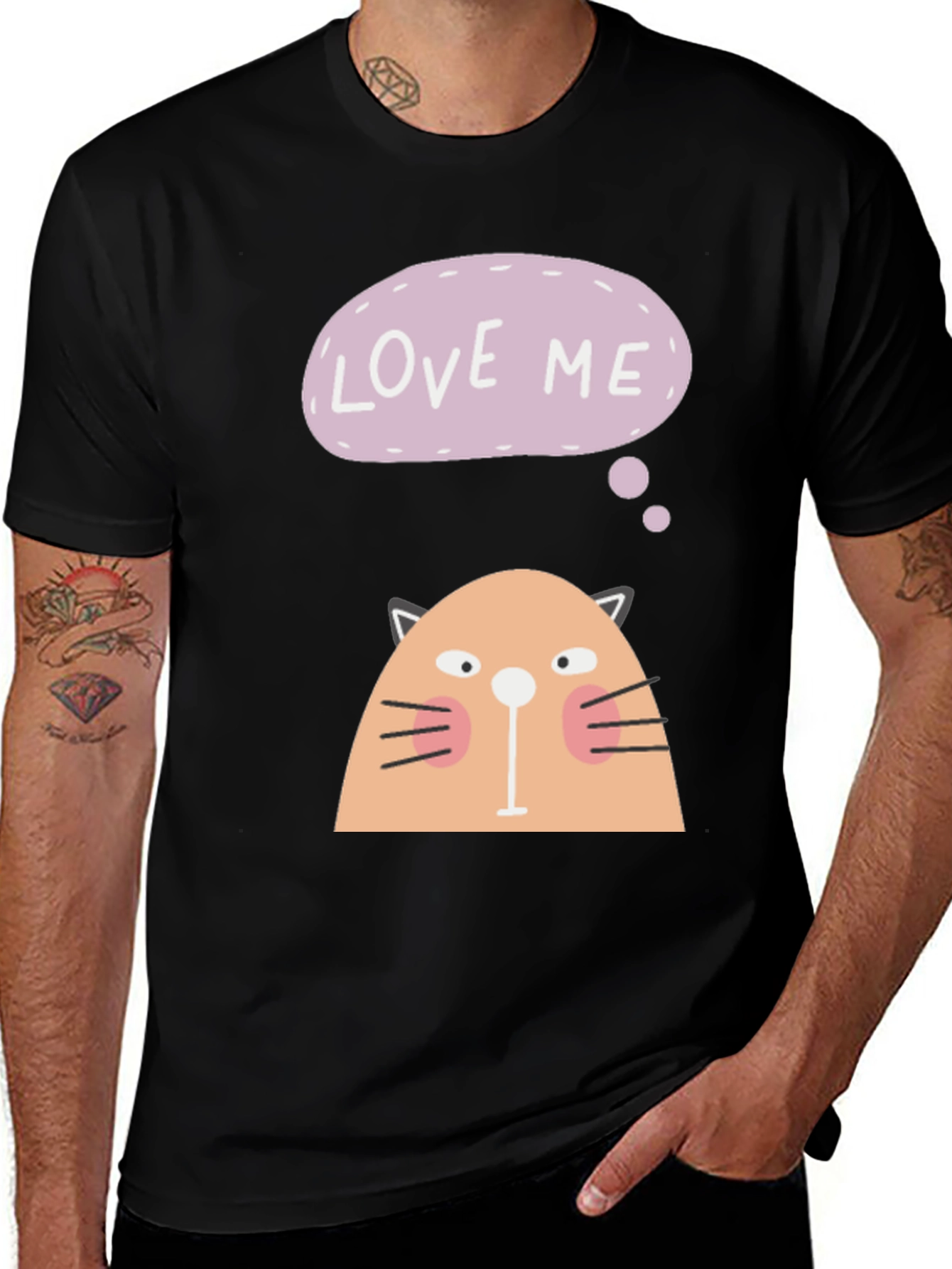Variant 11 of Love Me Cat Graphic T-Shirt - Black Crew Neck Tee