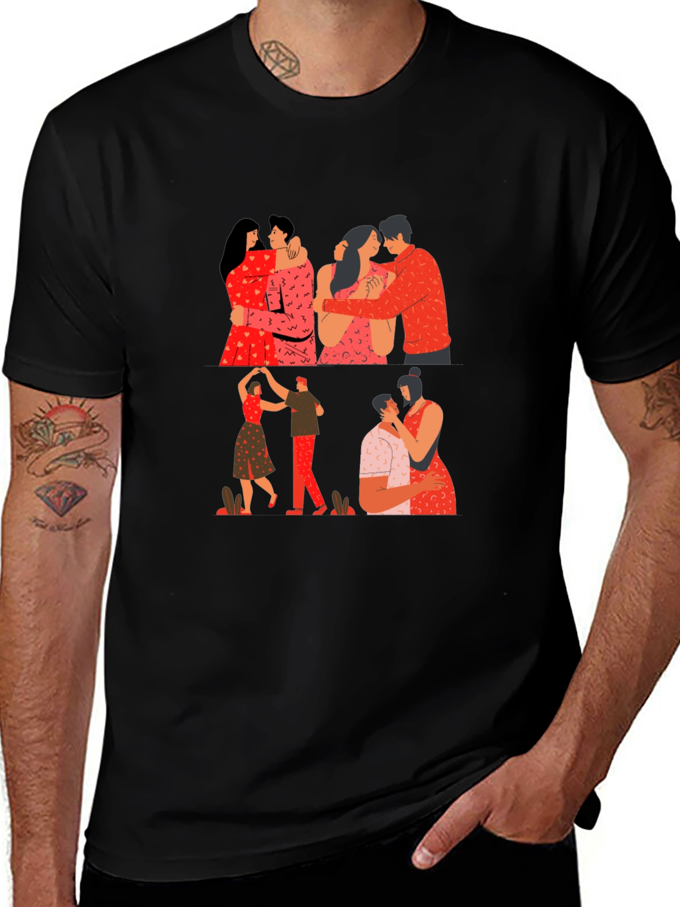 Variant 28 of Romantic Couples Graphic Black T-Shirt