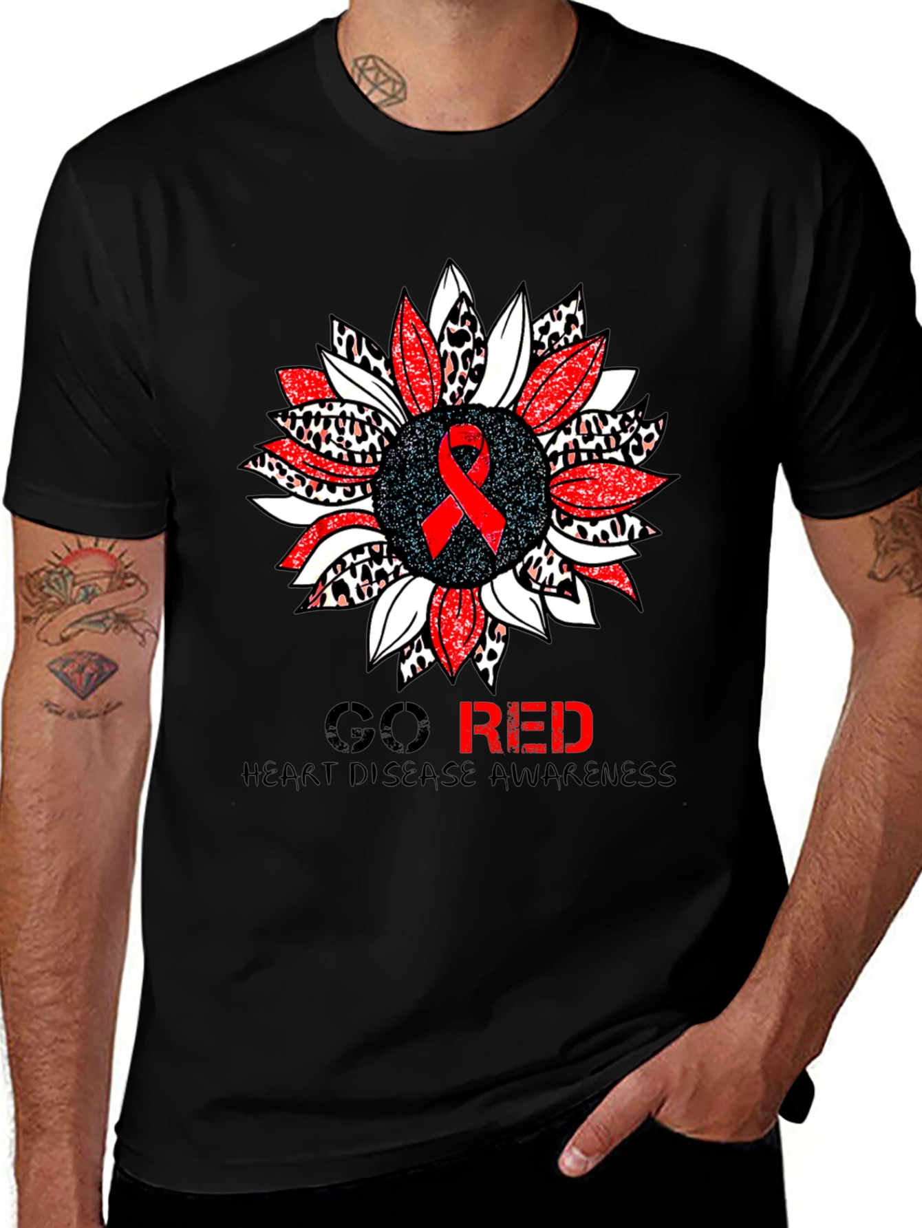 Black Go Red Heart Disease Awareness T-Shirt main image