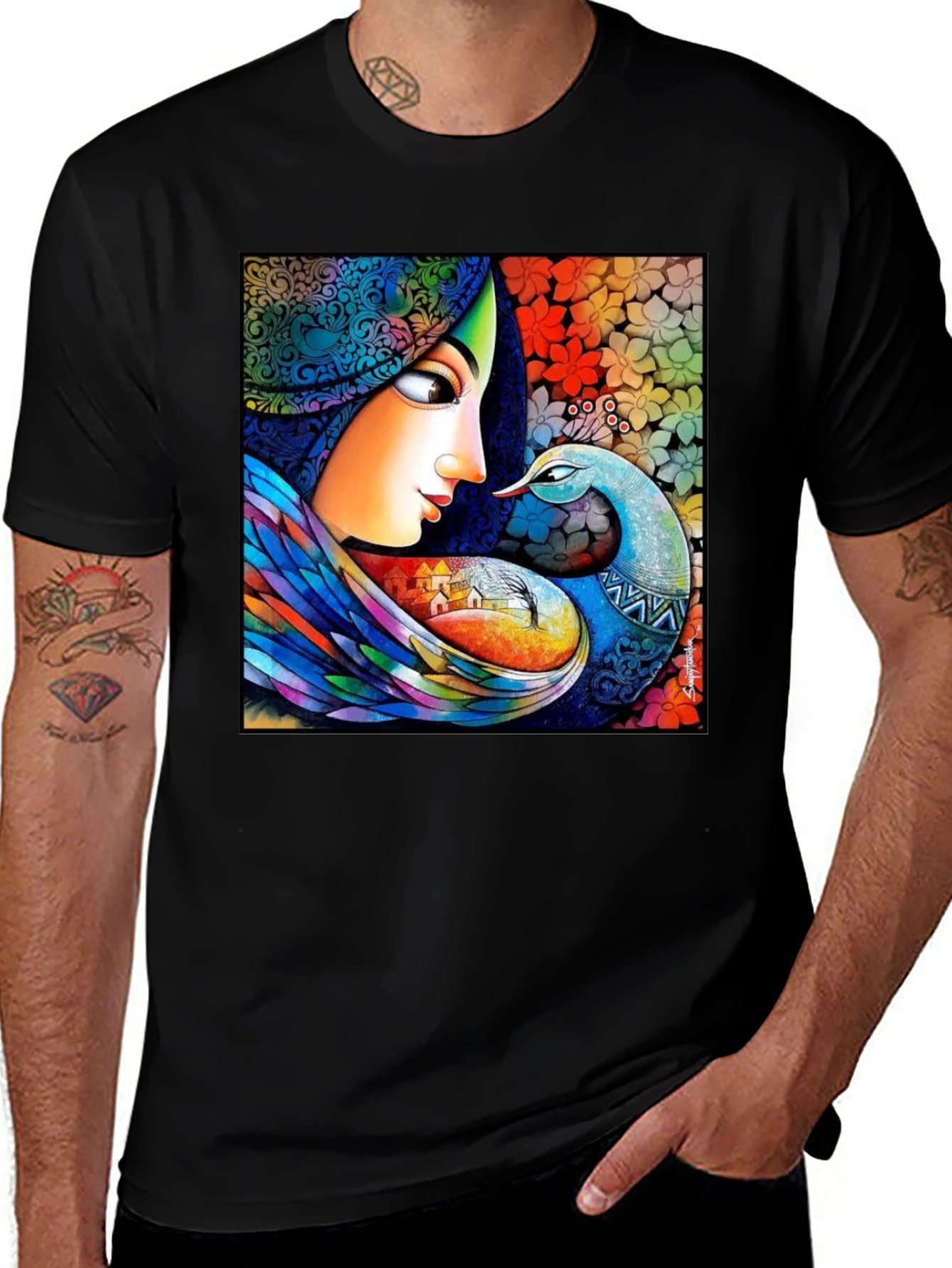 Variant 17 of Artistic Peacock Woman Graphic Tee