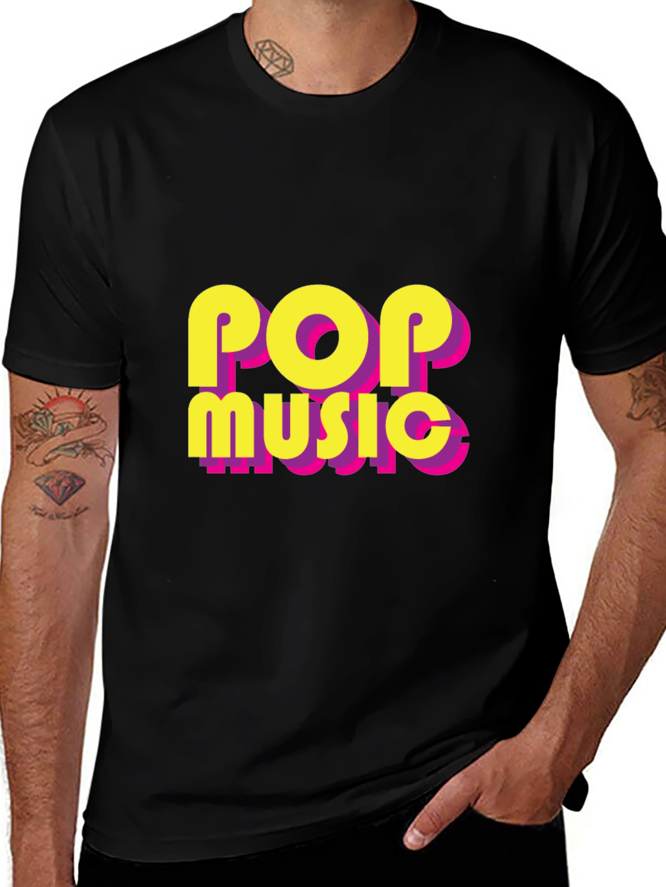 Variant 7 of Pop Music Graphic Tee - Retro Style Black T-Shirt
