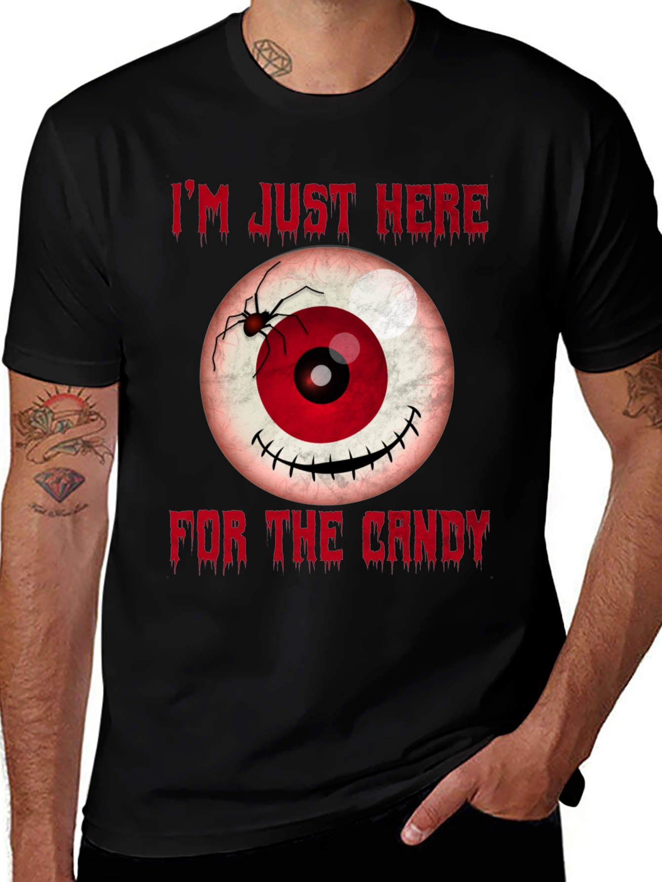 Variant 25 of Halloween Eyeball T-Shirt - I'm Just Here for the Candy