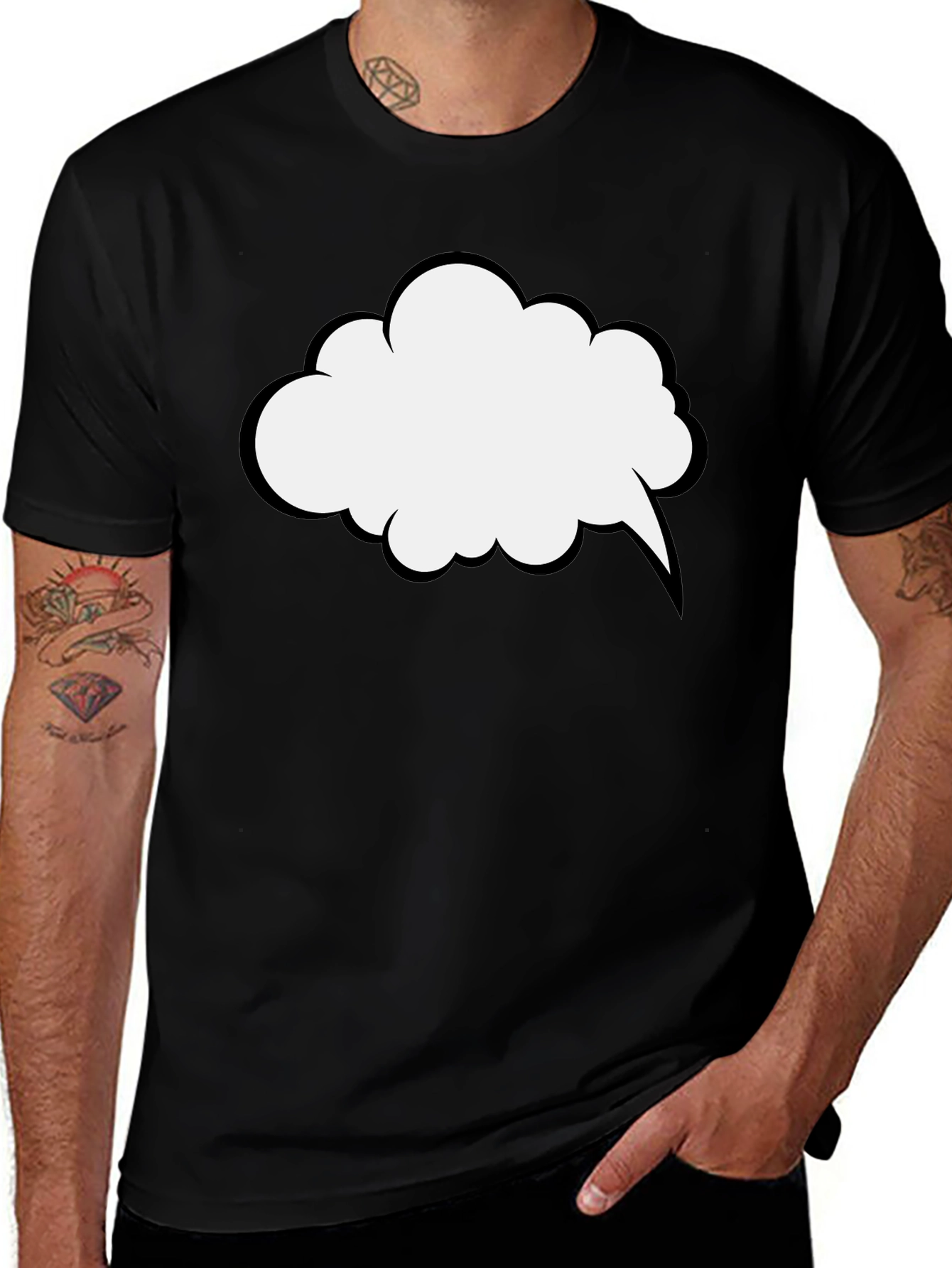 Variant 22 of Black Tee with Cloud Speech Bubble Graphic