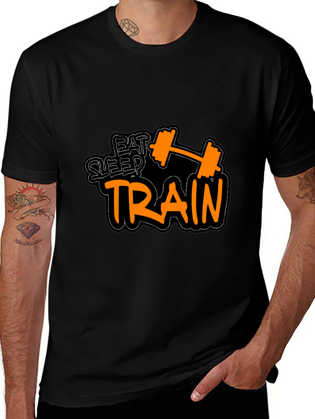 Eat Sleep Train Graphic T-Shirt - Black Gym Tee