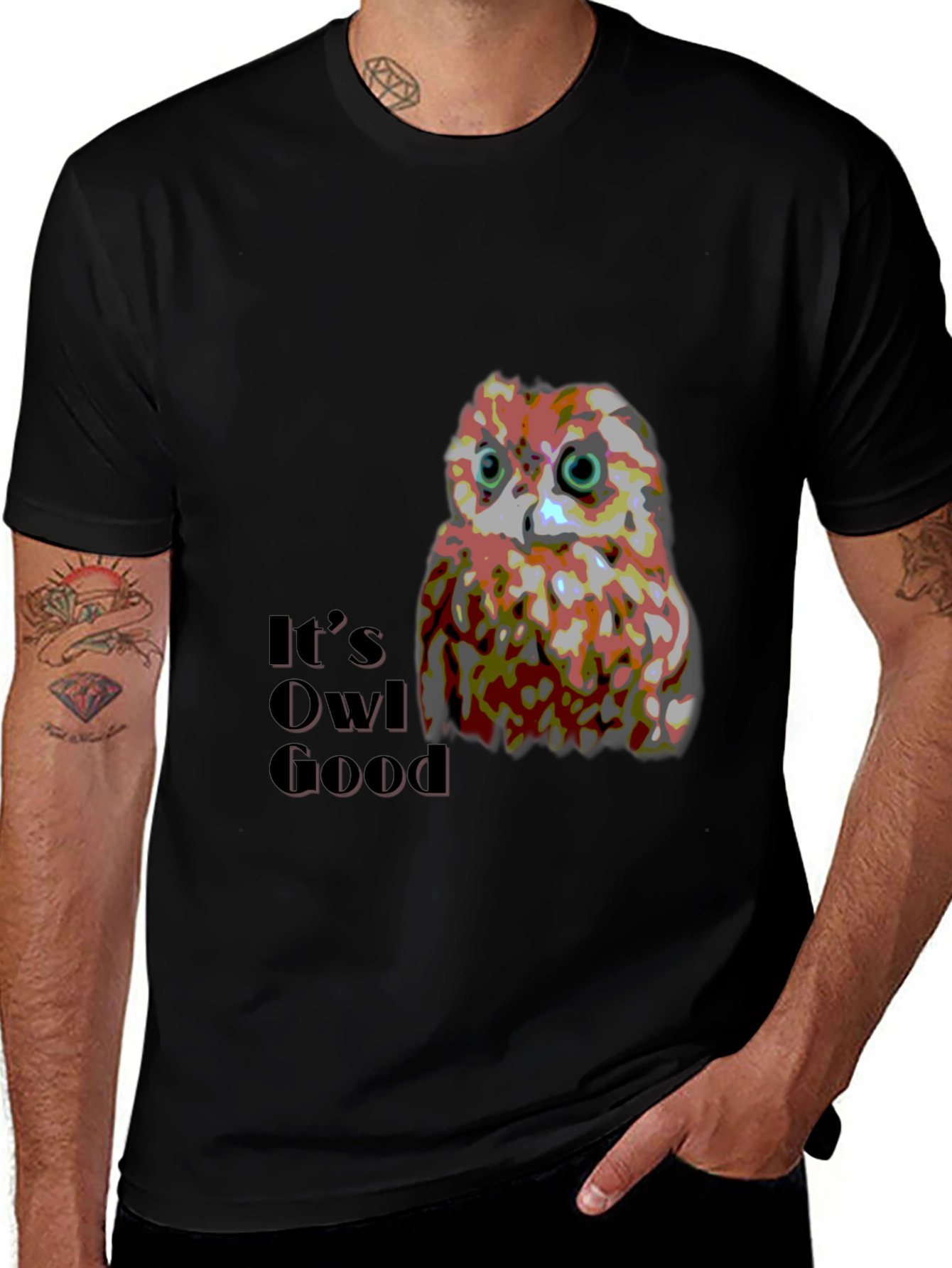 Variant 13 of Funny Owl Graphic Black T-Shirt