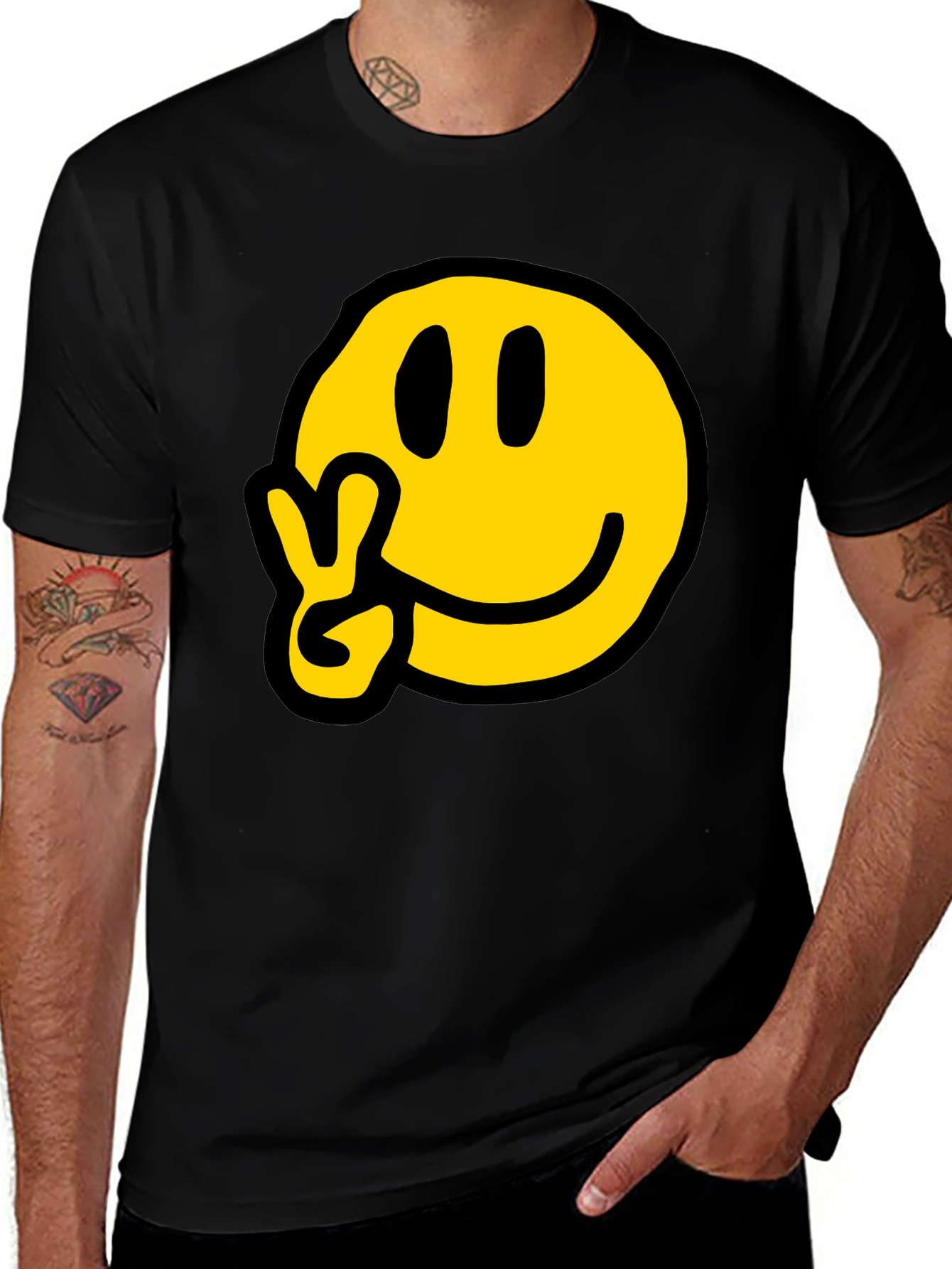 Variant 19 of Peace Smiley T-Shirt - Black Graphic Tee
