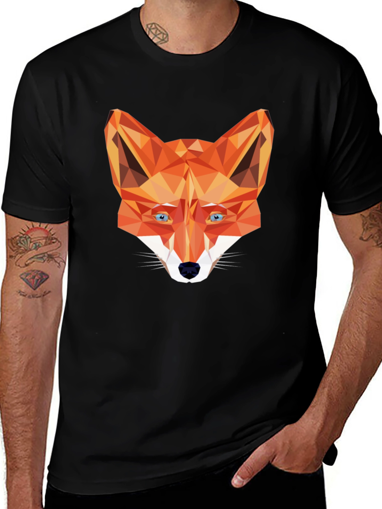 Variant 7 of Geometric Fox Graphic Tee - Men's Black T-Shirt