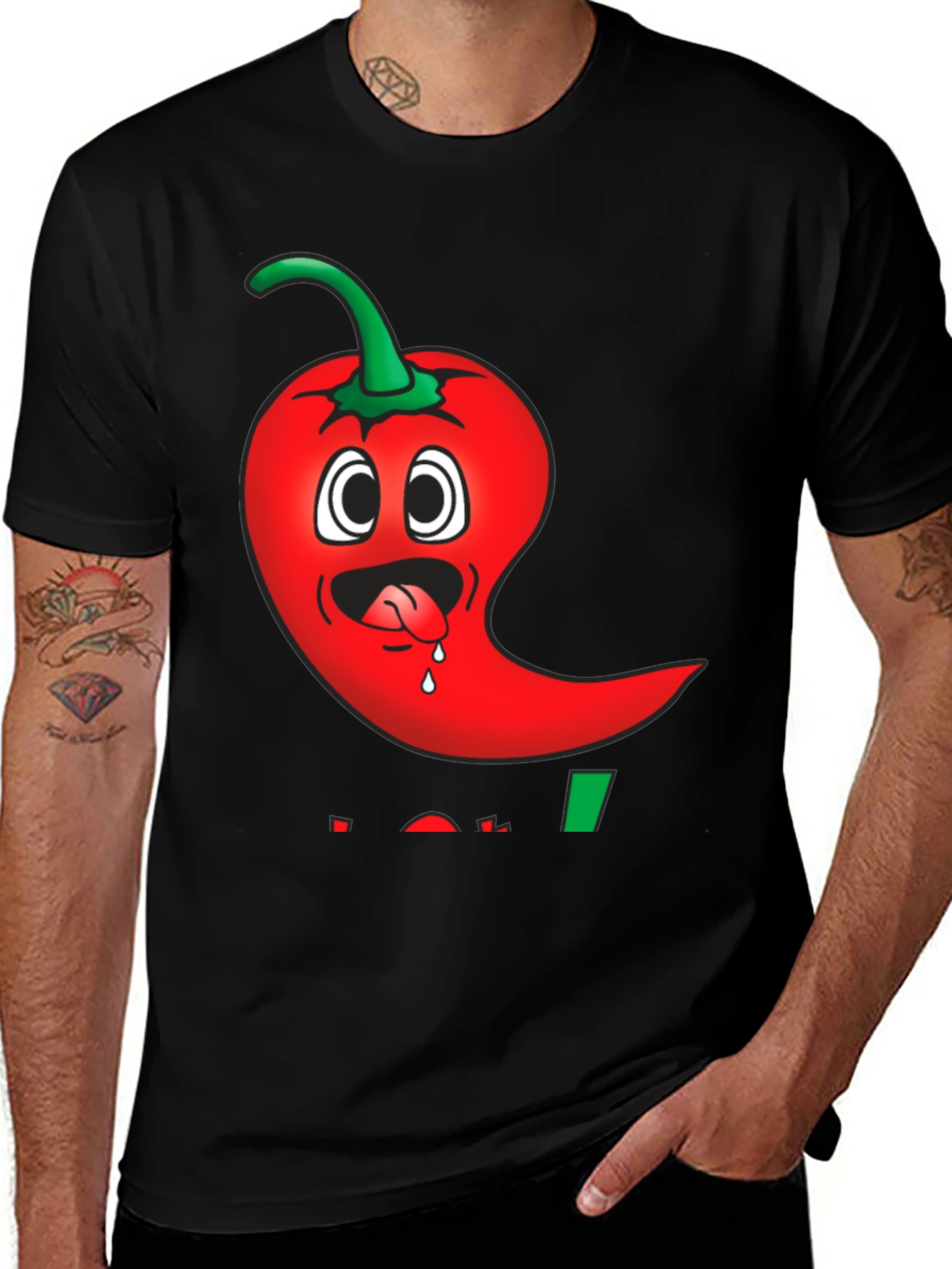 Variant 11 of Spicy Pepper Cartoon Graphic Tee - Black