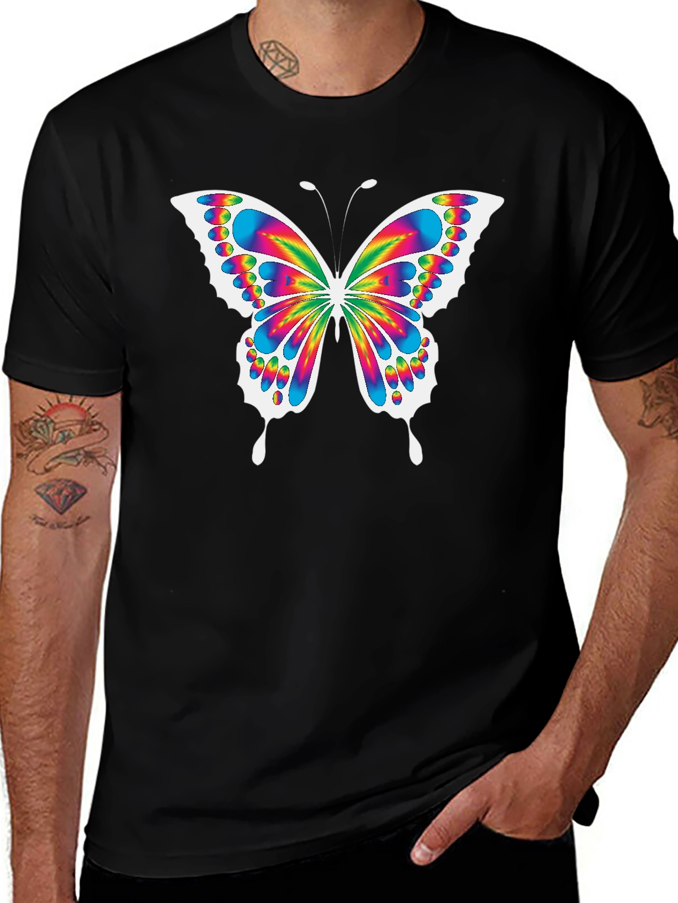 Variant 14 of Rainbow Butterfly Graphic T-Shirt - Black