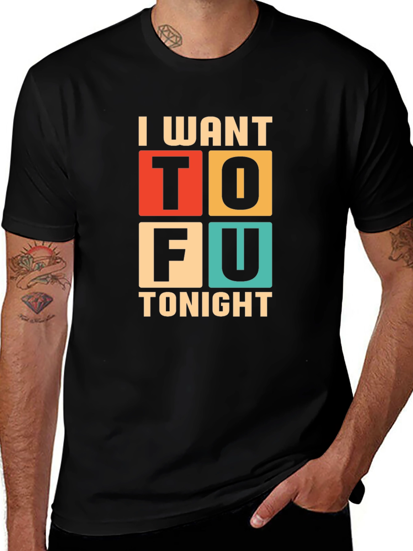 Black I Want Tofu Tonight Graphic Tee - Trendy Vegan Style main image