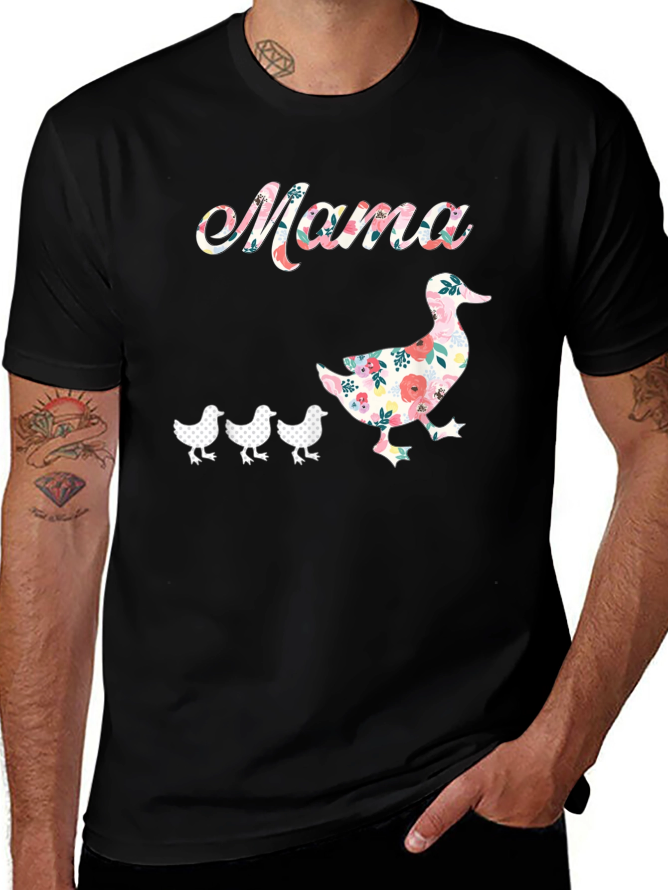 Variant 12 of Mama Duck & Ducklings Floral Graphic Tee