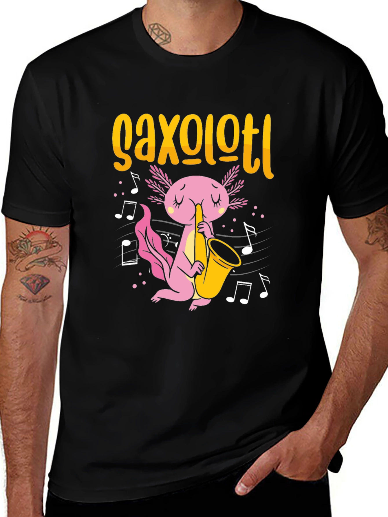 Variant 13 of Axolotl Saxophone T-Shirt - Black